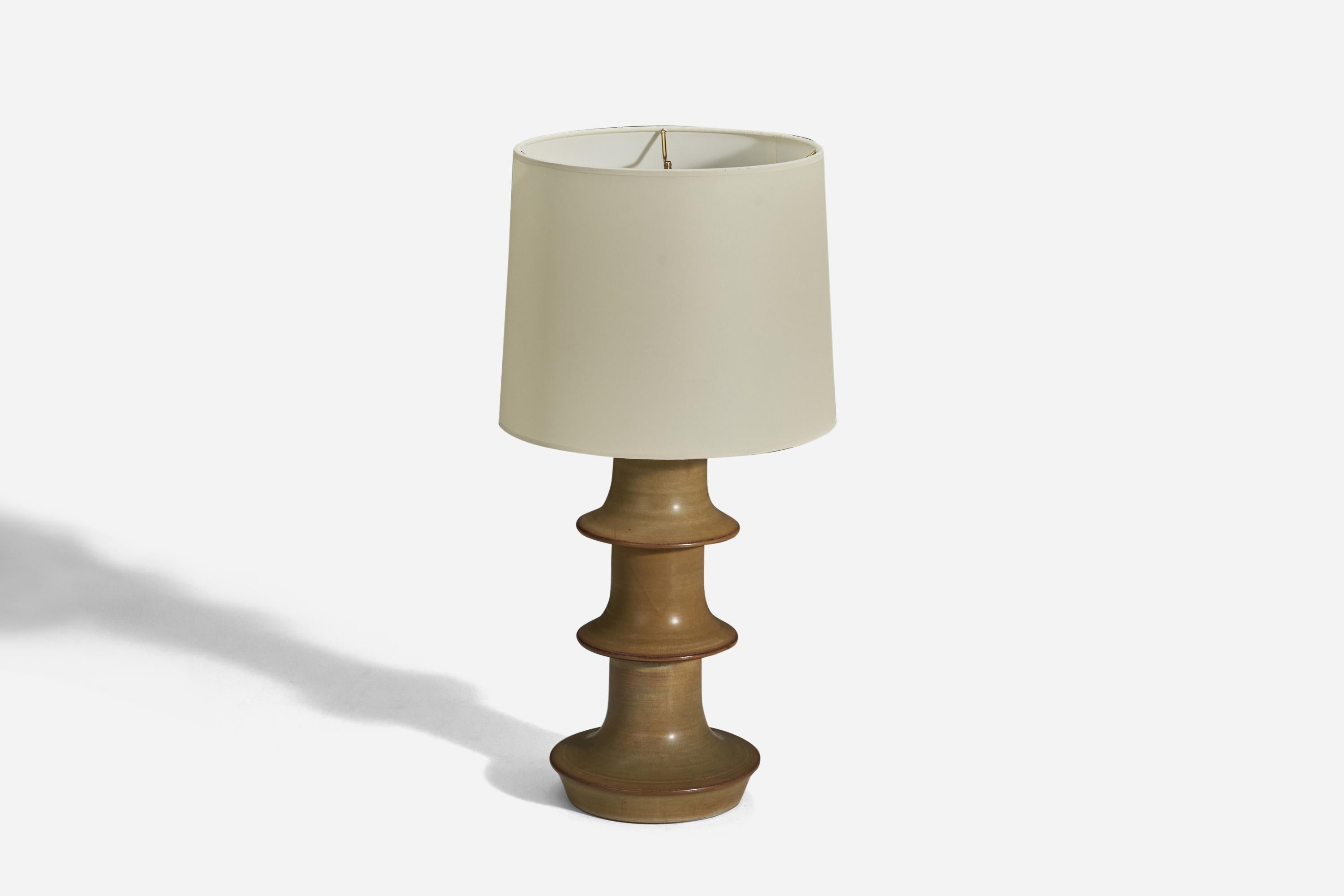 Scandinavian Modern Andersson & Johansson, Table Lamp, Brown Glazed Stoneware, Höganäs Sweden, 1950s