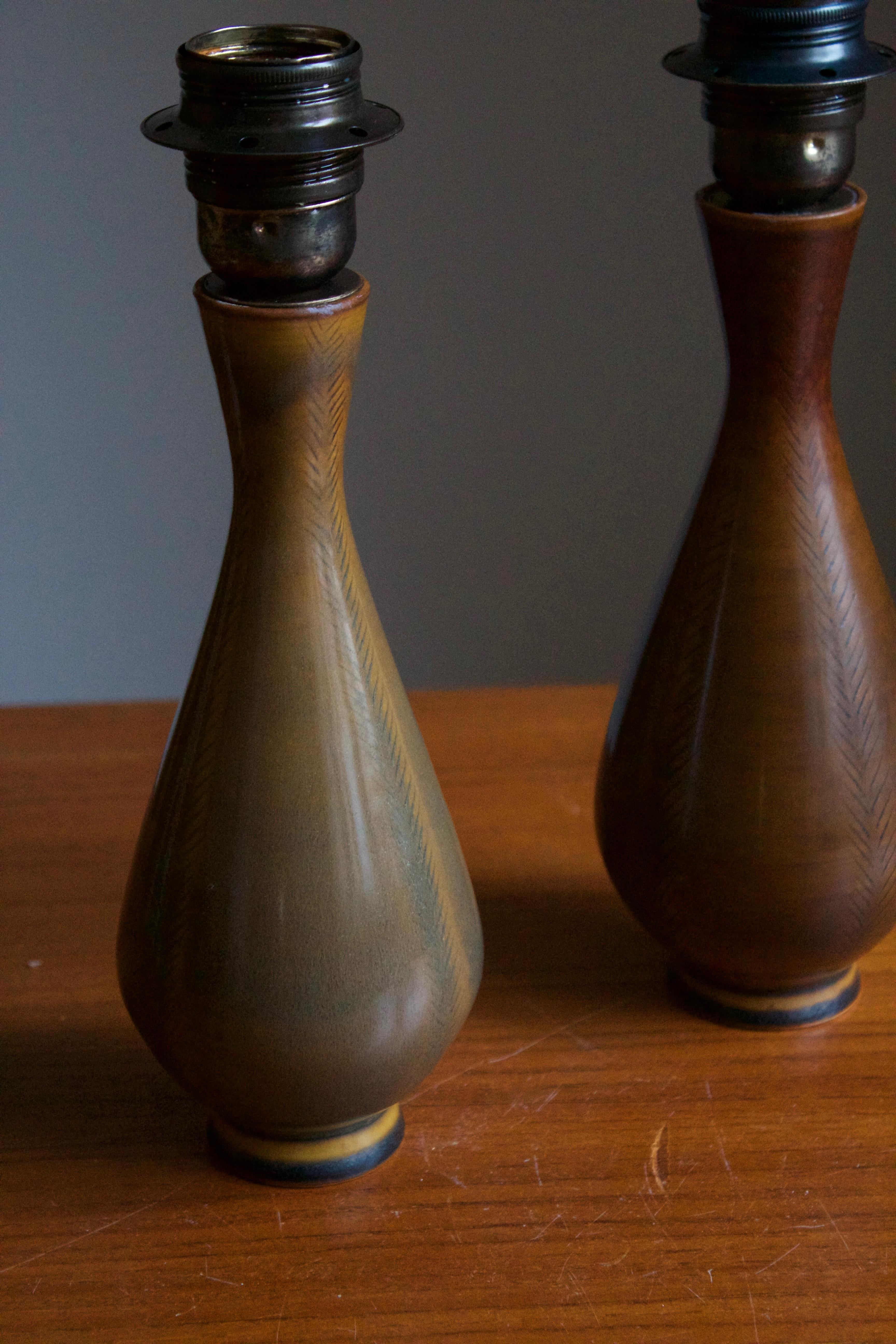 Swedish Andersson & Johansson, Table Lamps Brown Glazed Ceramic, Höganäs, Sweden, 1940s