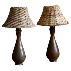 Andersson & Johansson, Table Lamps Brown Glazed Ceramic, Höganäs, Sweden, 1940s