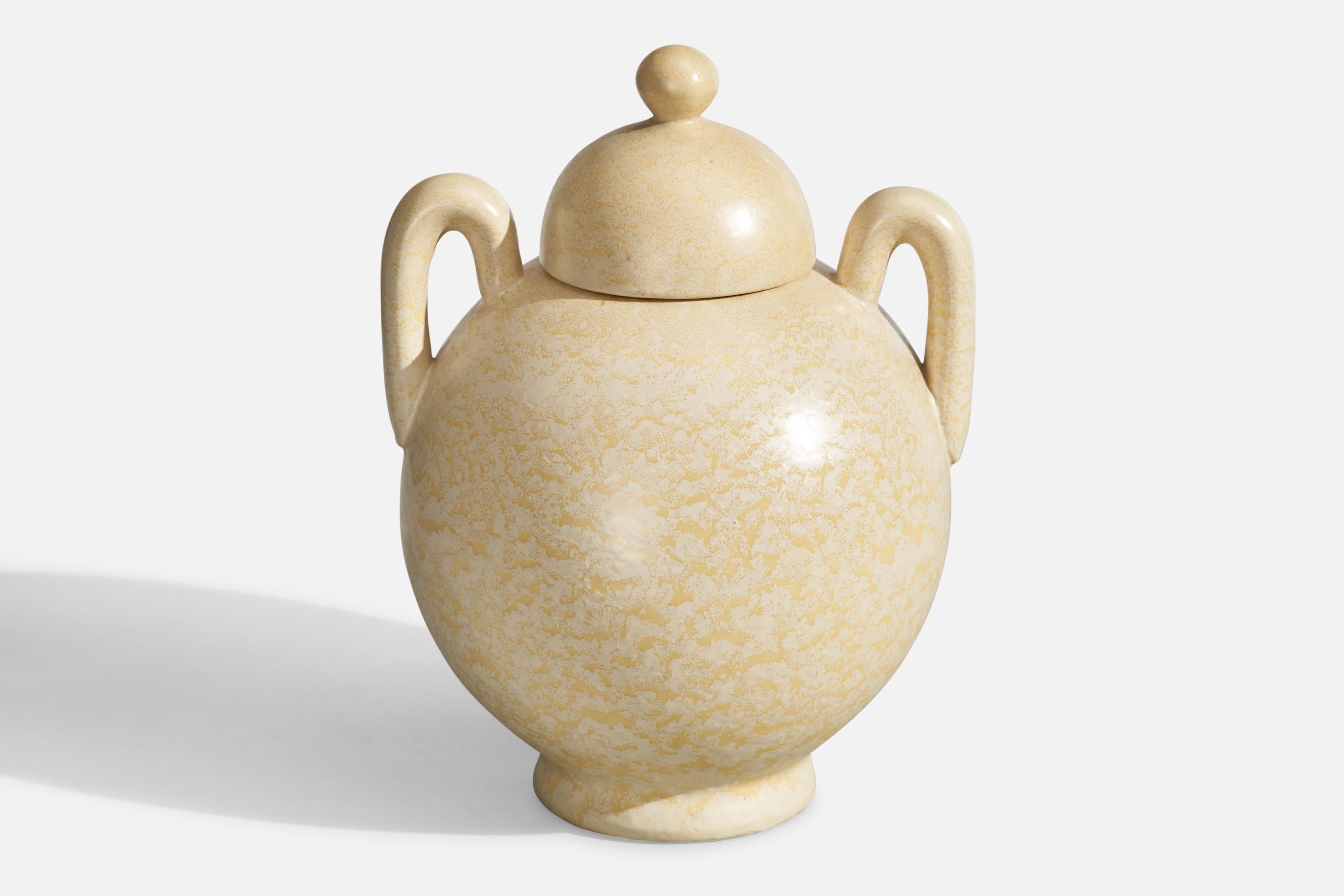 An cream white-glazed stoneware urn designed and produced by Andersson & Johansson, Sweden, c. 1940s.
