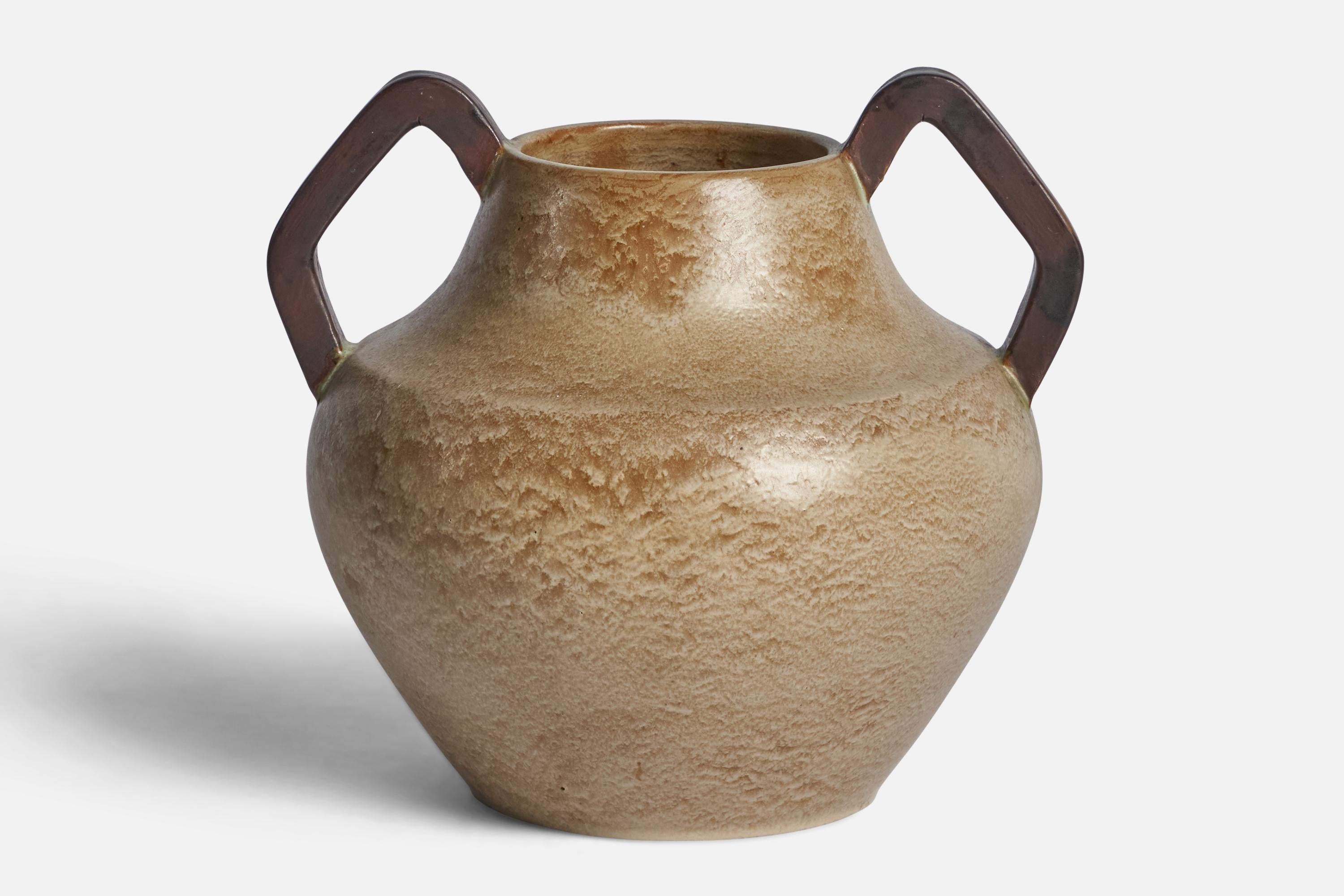 A brown and beige-glazed stoneware vase designed and produced by Andersson & Johansson, Höganäs, Sweden, 1940s.
