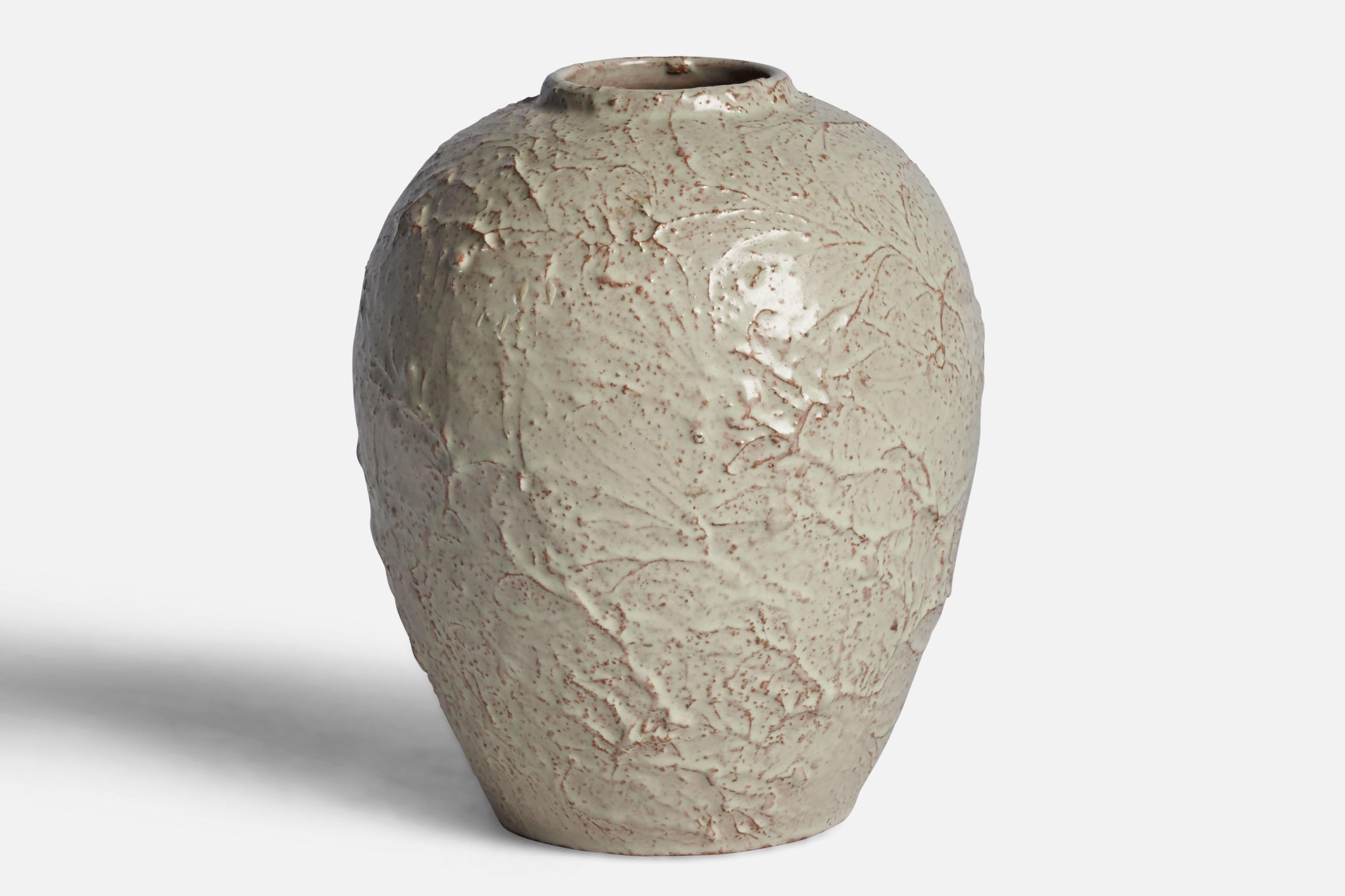 An off-white-glazed stoneware vase designed and produced by Andersson & Johansson, Höganäs, Sweden, 1940s.