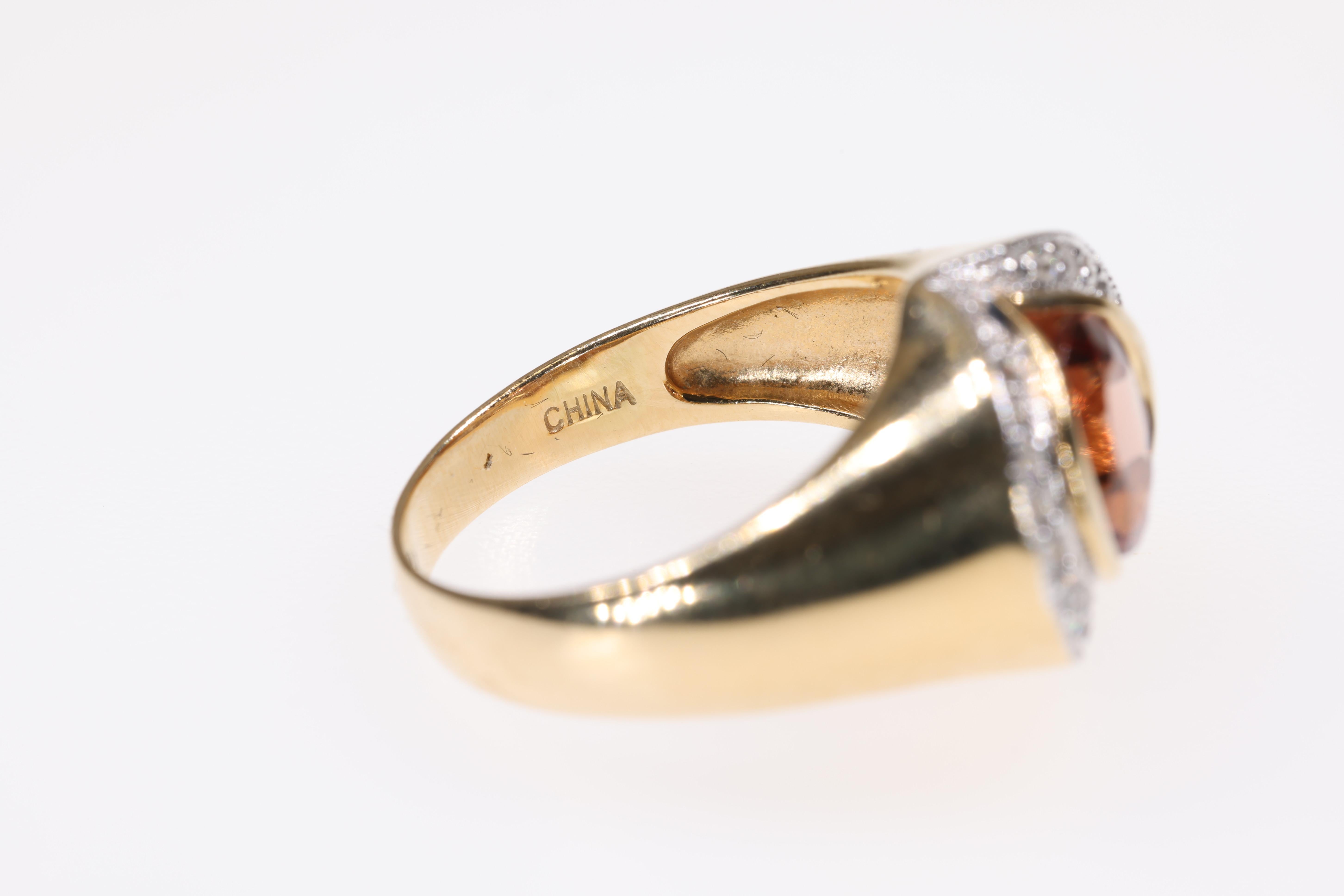 Andesin-Feldspat 14K Gelb & Weißgold zweifarbiger Ring mit 20 Diamanten als Akzent (Rundschliff) im Angebot