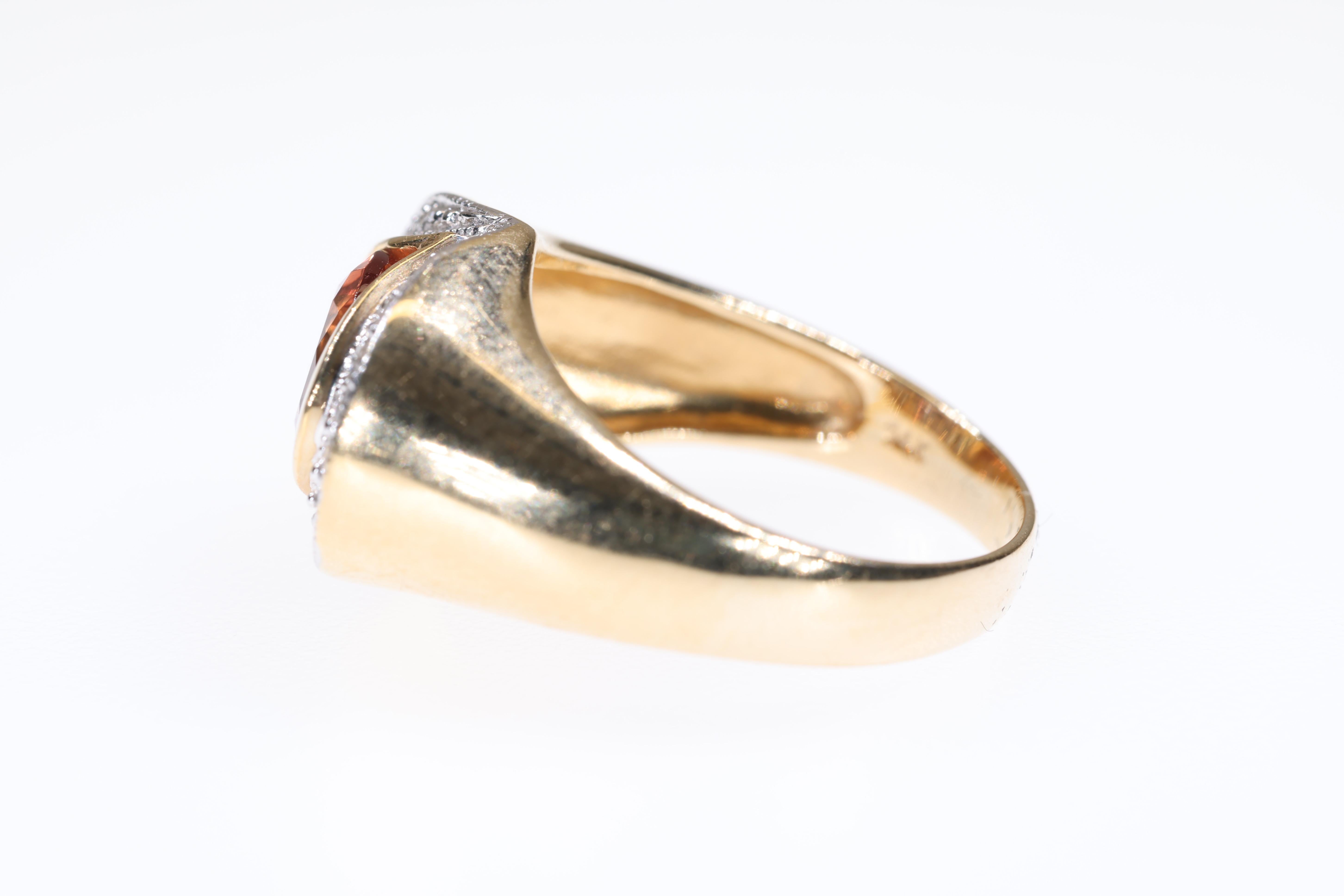 Andesin-Feldspat 14K Gelb & Weißgold zweifarbiger Ring mit 20 Diamanten als Akzent für Damen oder Herren im Angebot