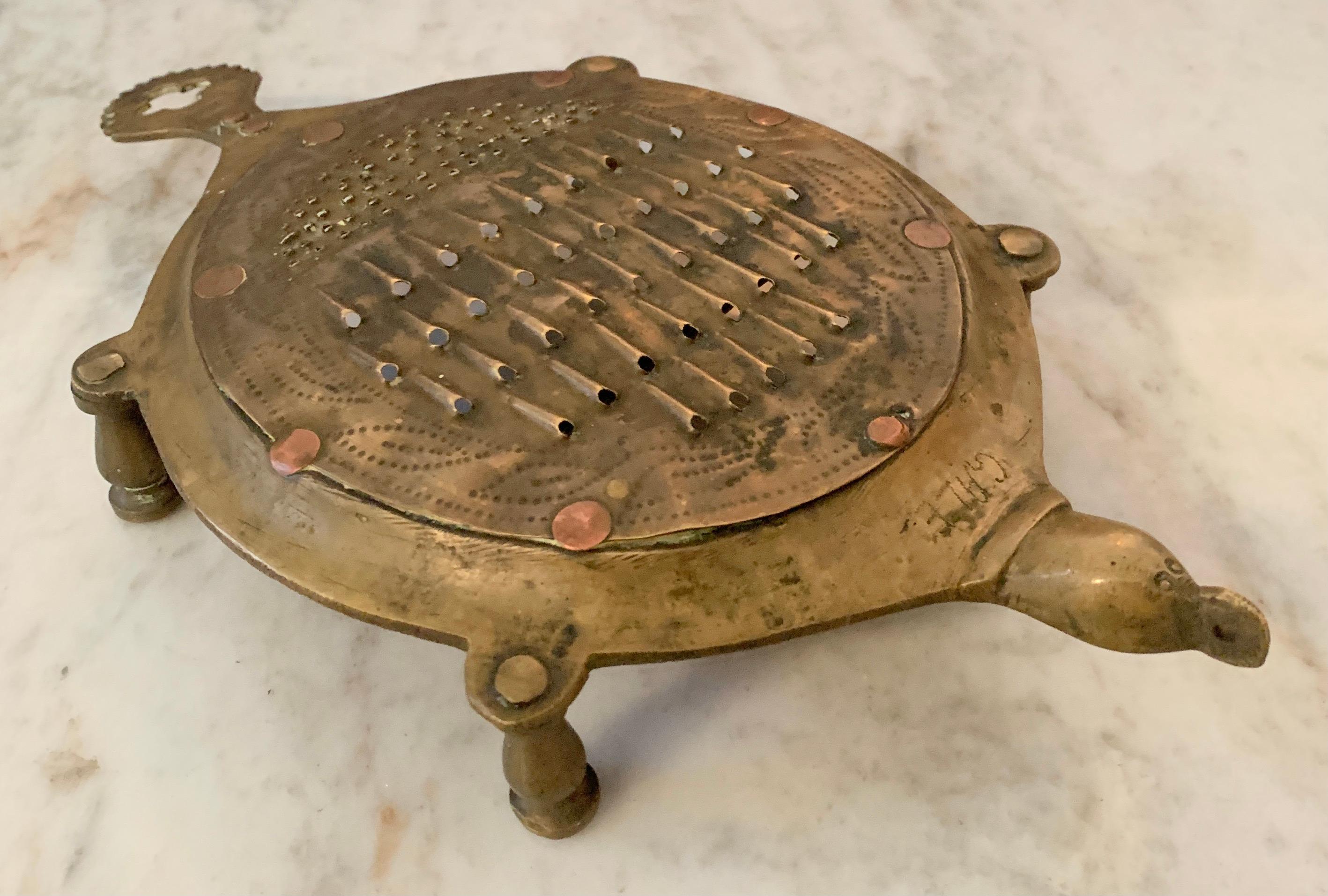 Folk Art Andhra Pradesh Brass Vegetable Cheese Coconut Grater in the Shape of a Turtle