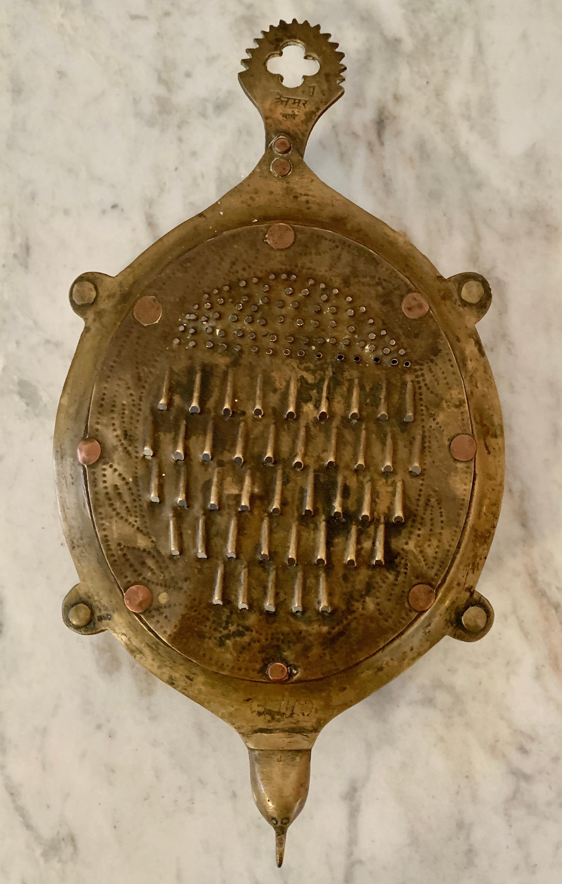 Indian Andhra Pradesh Brass Vegetable Cheese Coconut Grater in the Shape of a Turtle