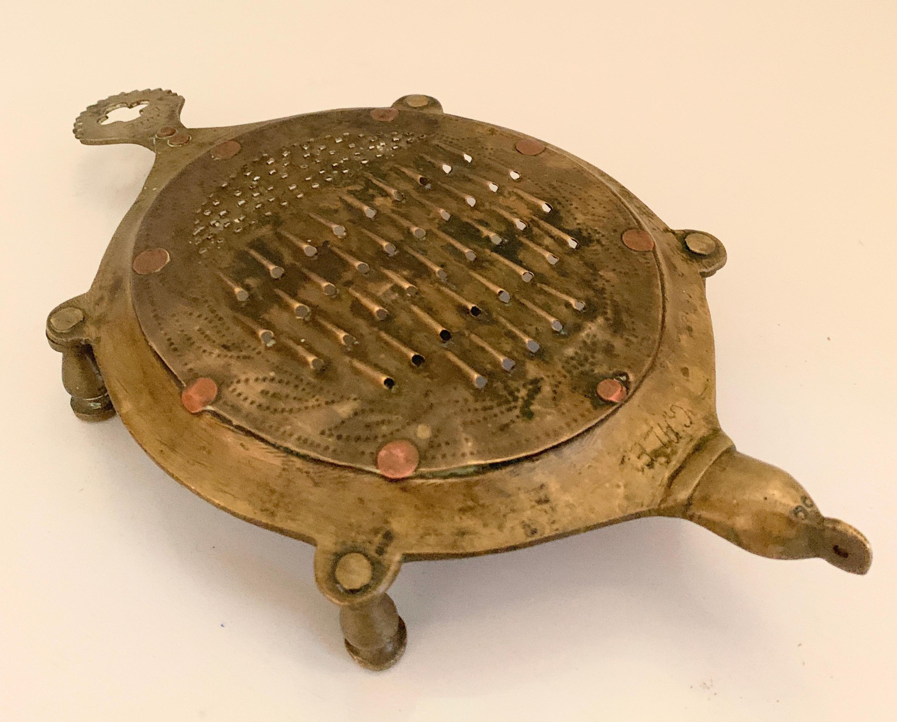 20th Century Andhra Pradesh Brass Vegetable Cheese Coconut Grater in the Shape of a Turtle