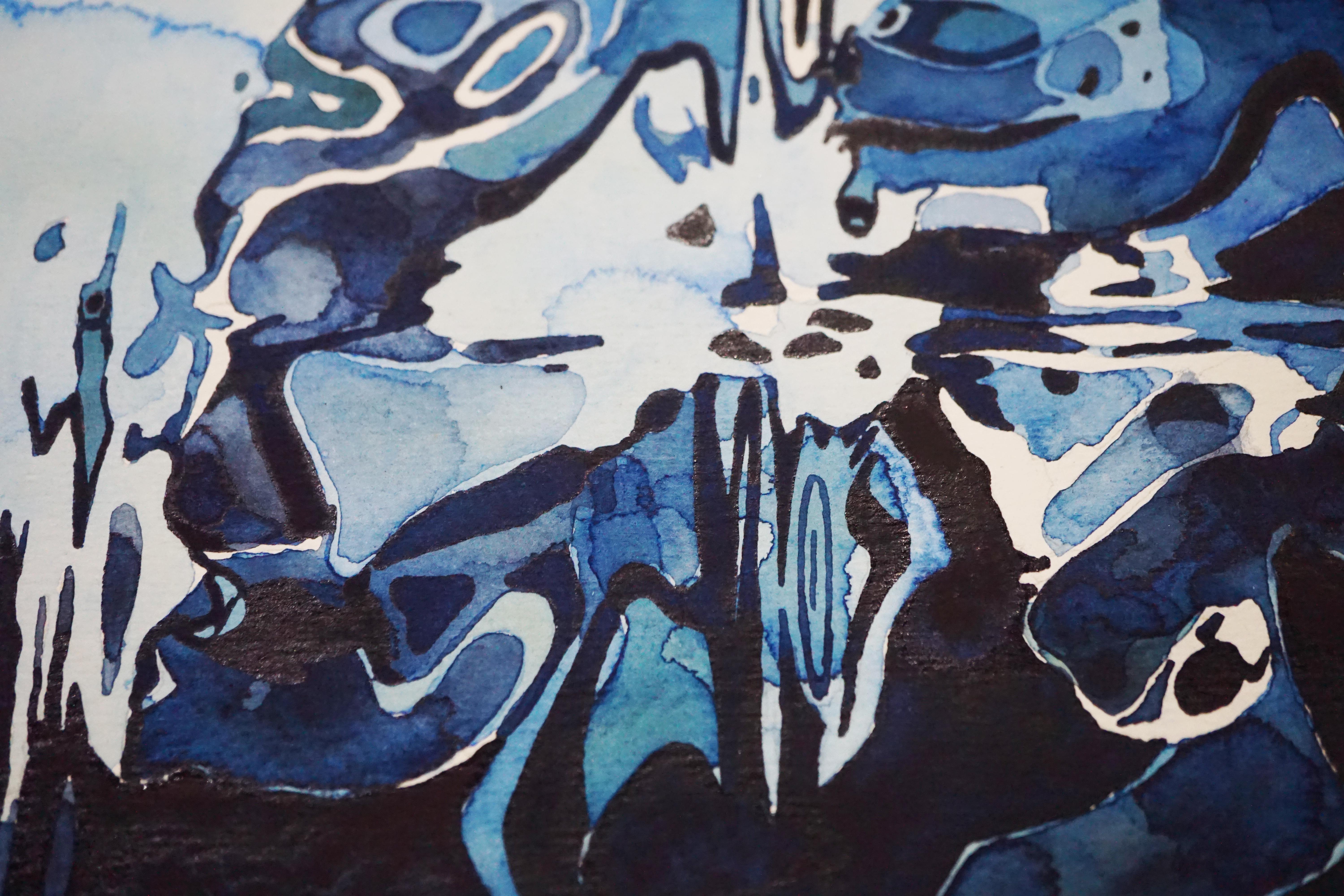 Faded in Blue #3 - Abstract Painting by Andi Waskito
