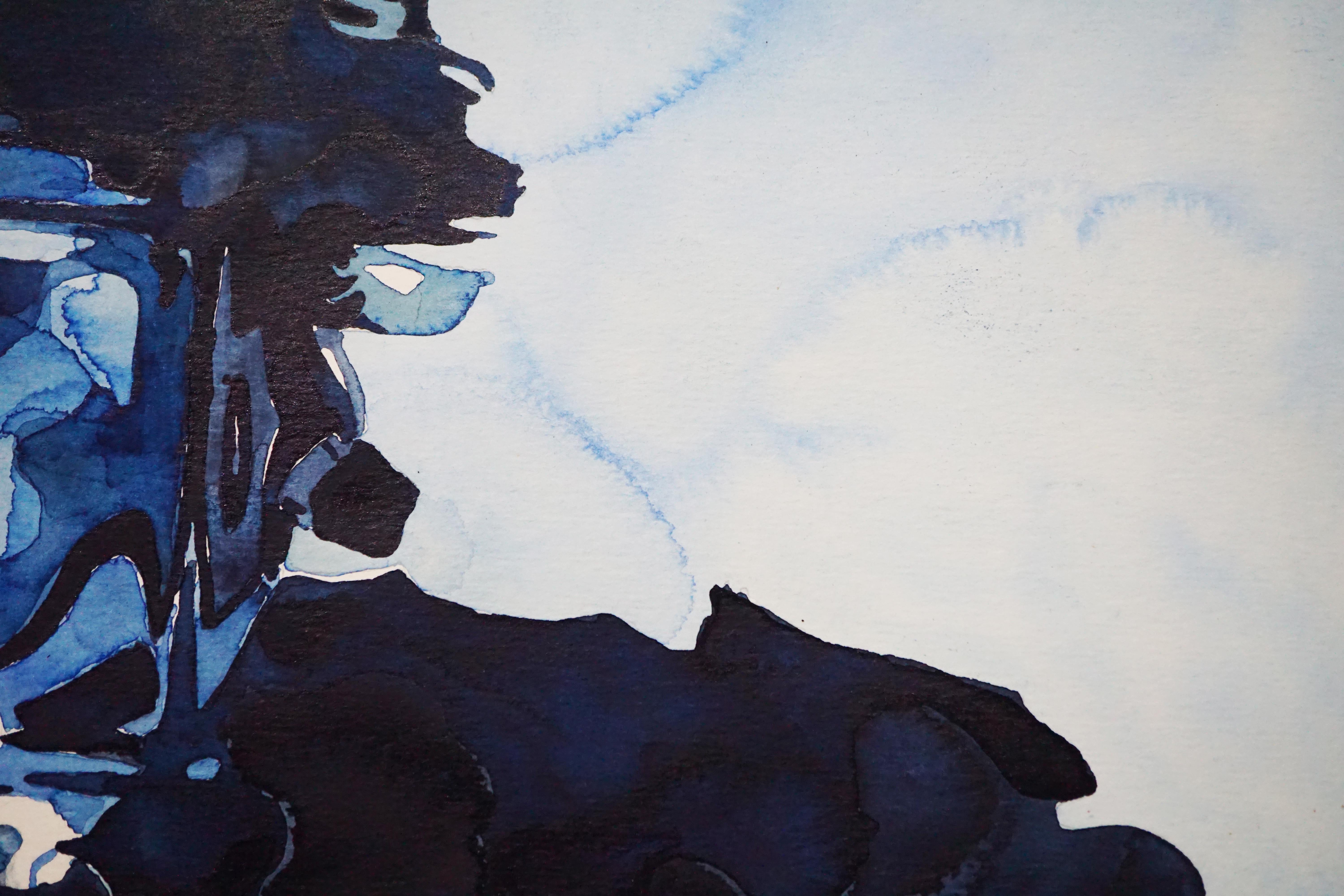 Faded in Blue #3 - Black Figurative Painting by Andi Waskito