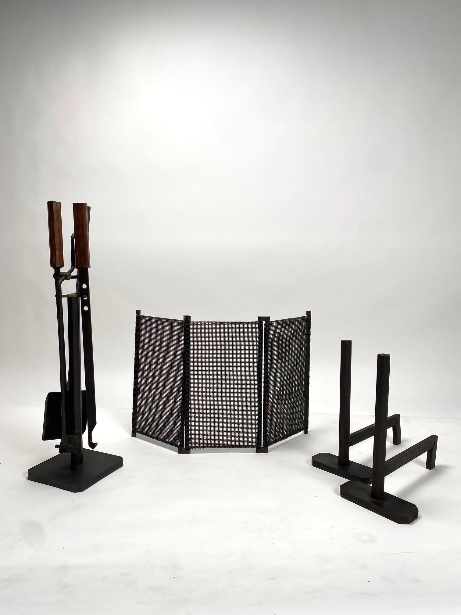 Andirons and Complete Fireplace Set by Afra & Tobia Scarpa for 