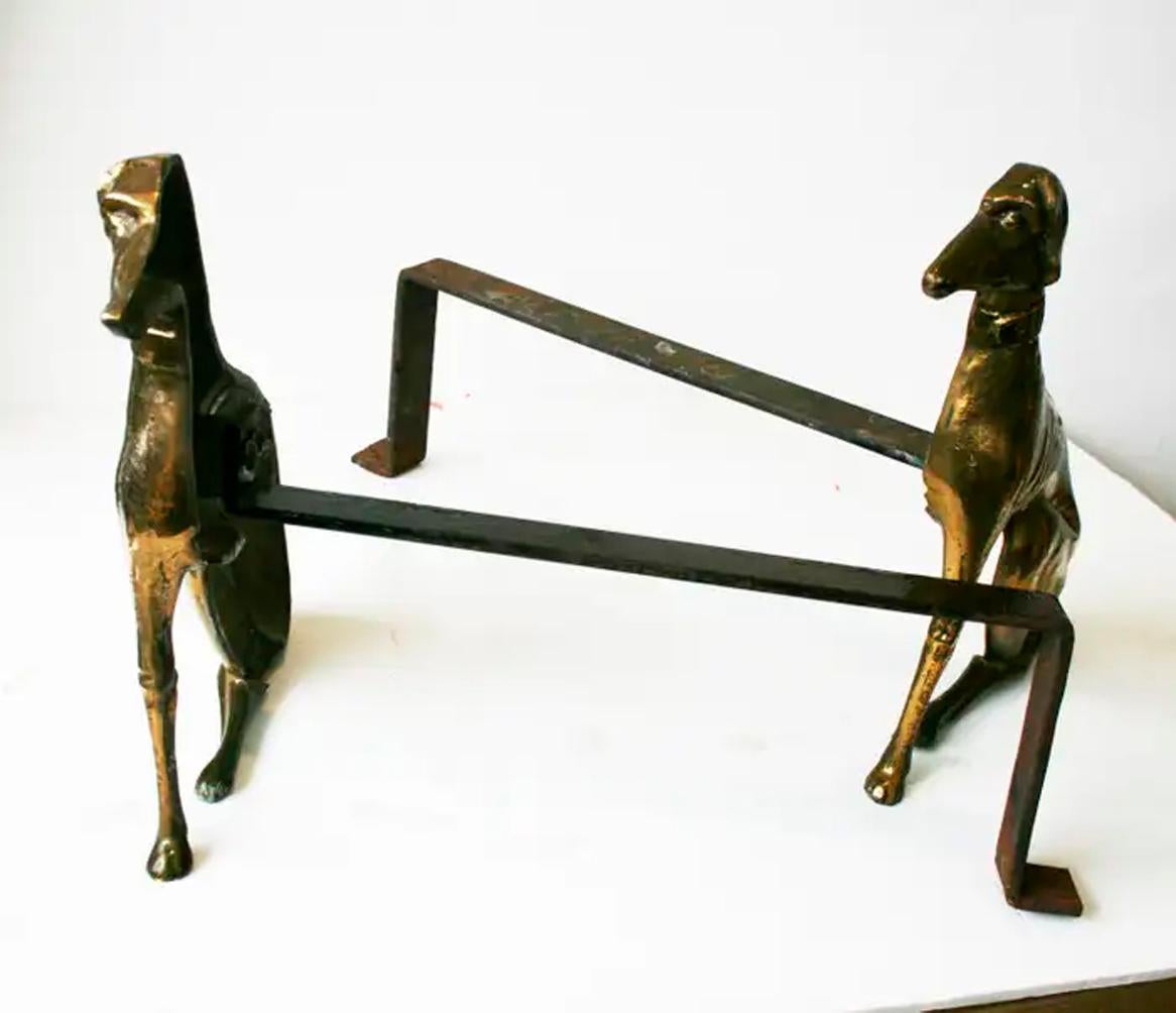   Andirons  Brass Shaped Greyhound Dogs England  20th Century 3