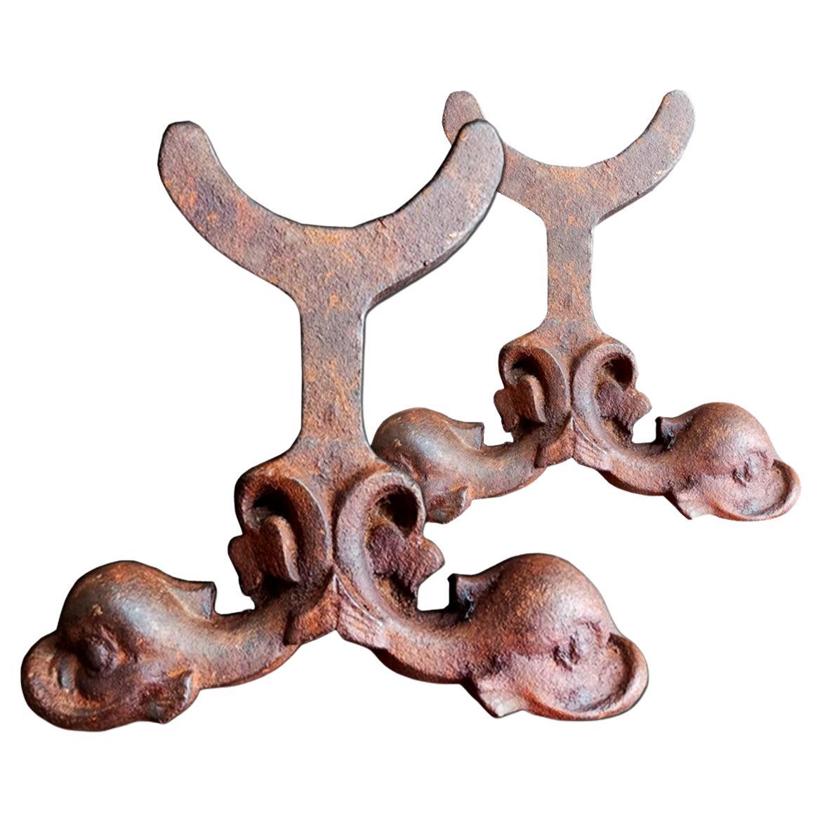 Andirons Cast Iron Antiques Fireplace  Ducks Shaped, France, Early 20th Century
