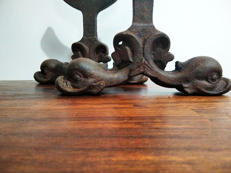 Art Deco Andirons Cast Iron Fireplace Ducks Shaped, France, Early 20th