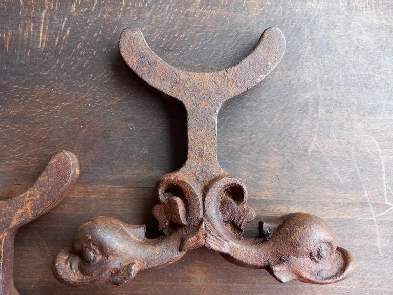 Art Deco Andirons Cast Iron Fireplace Ducks Shaped, France, Early 20th