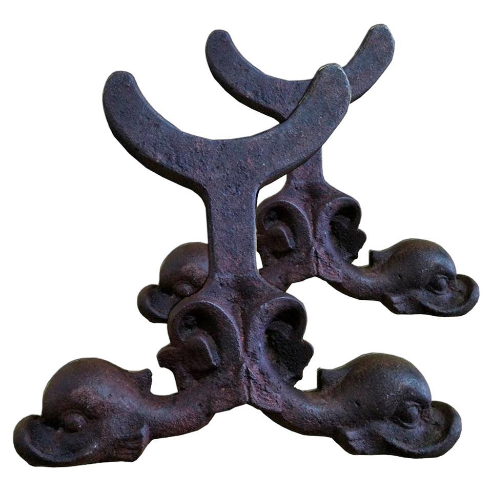 Very originals, diferent

A pair of iron andirons, from the 19th or Early 20th Century 

These andirons in the shape of ducks are made of a single piece of cast iron.

Enigmatic cat figures, they are very exceptional or uncommon pieces, 

 I