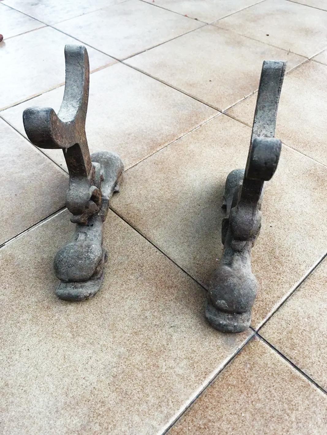 Androni in ghisa Art Déco per caminetto a forma di anatre Francia inizio XX secolo in vendita 3