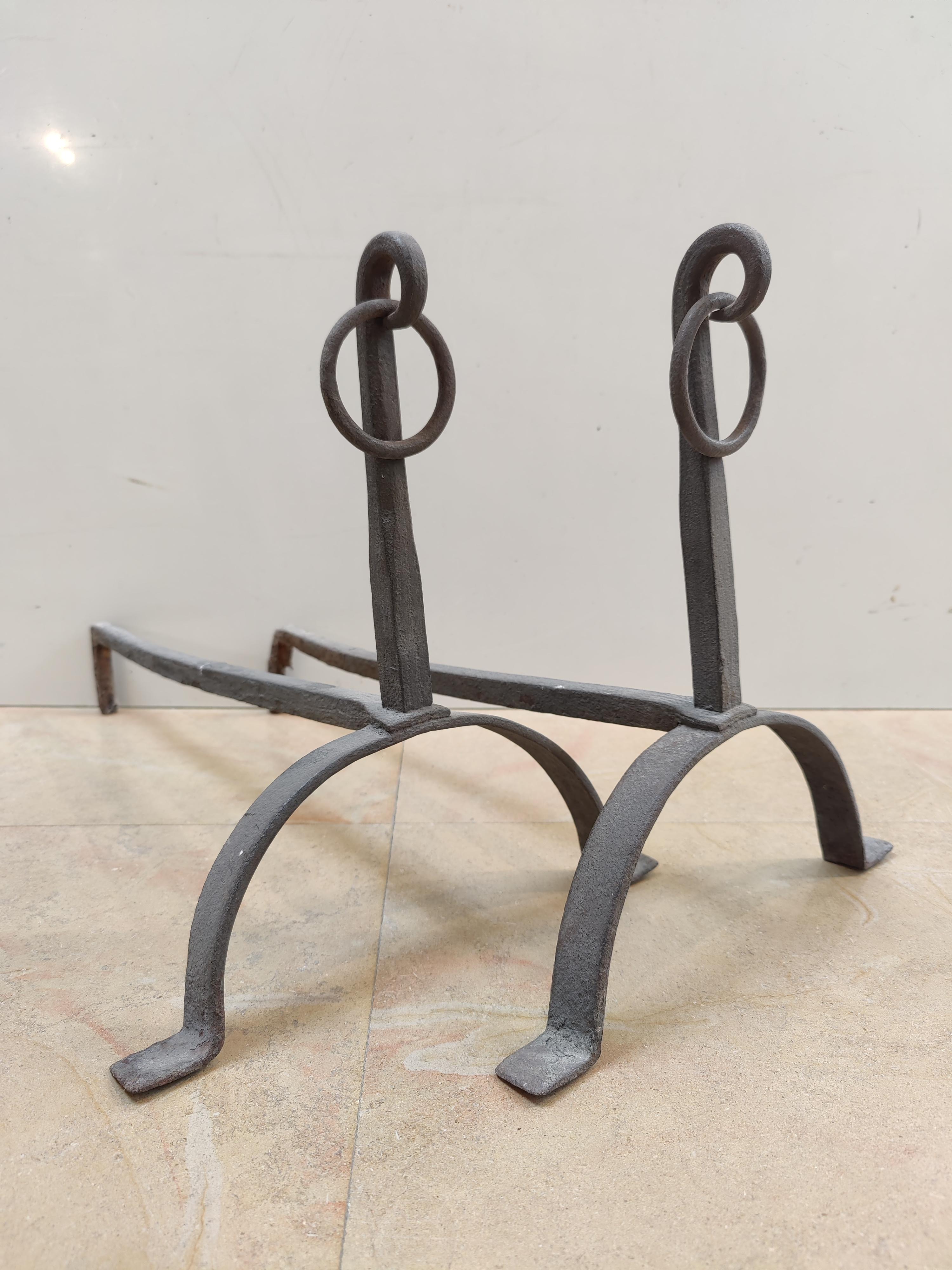 Beautiful wrought iron andirons.

Weight: 12 lbs / 5 kg.

Upon request they can be made black / pewter.

See all our antique fireplaces and fireplace accessories at 1stdibs by pressing the ‘View All From Seller’ button.