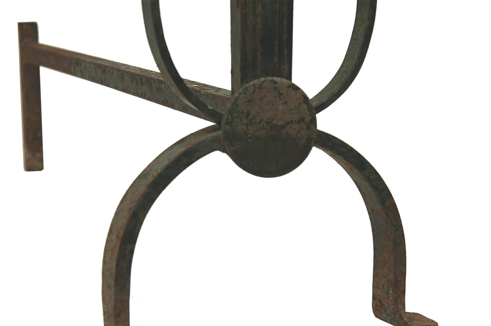 French Andirons in Cast Iron, Art Deco, with Flower Decoration Pattern, France, 1940