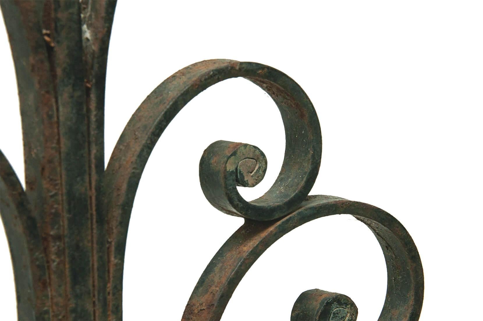 Mid-20th Century Andirons in Cast Iron, Art Deco, with Flower Decoration Pattern, France, 1940