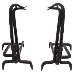 Andirons in Iron in the Style of Edouard Schenck, Duck-Shaped, France, a Pair