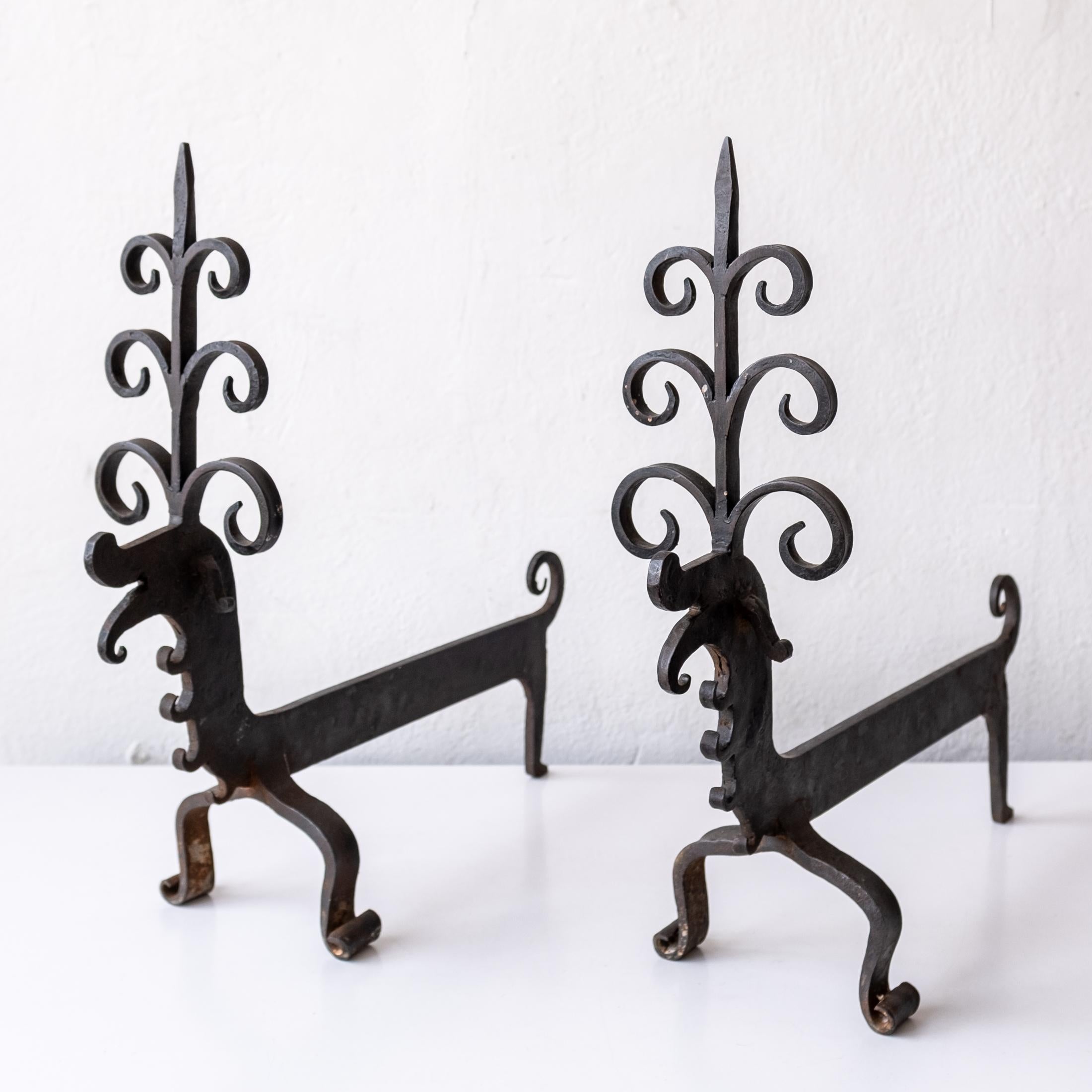 Early 20th Century Andirons in the Style of Samuel Yellin For Sale