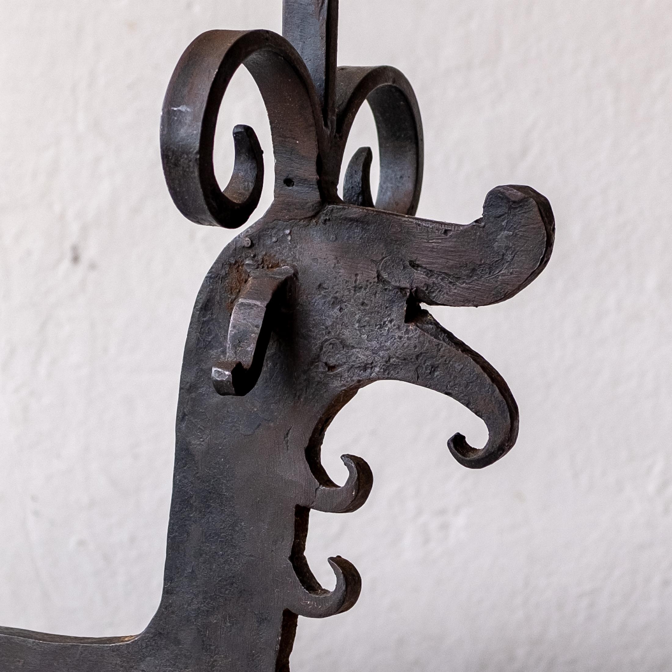 Iron Andirons in the Style of Samuel Yellin For Sale