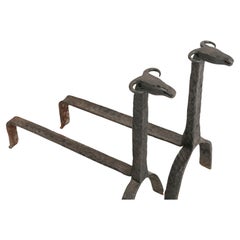 Andirons in Wrought iron "Chamois Head" French 1930