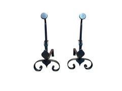 Andirons in Wrought iron the heart "Crémaillere" French XIX