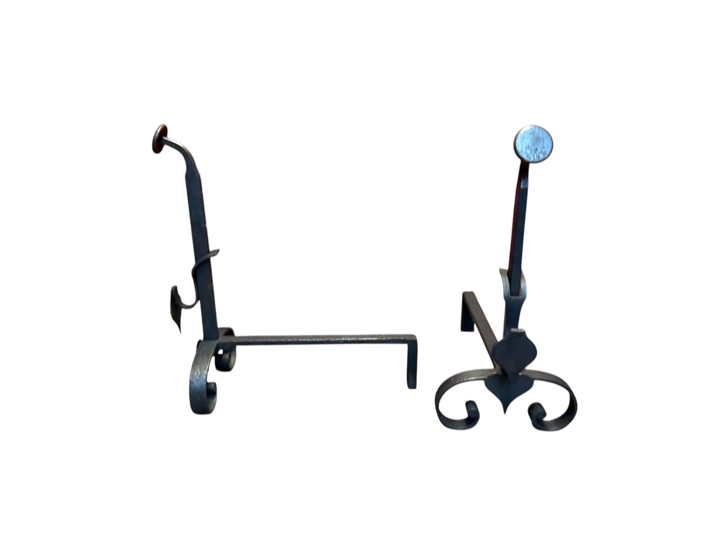 Napoleon III Andirons in Wrought iron the heart 