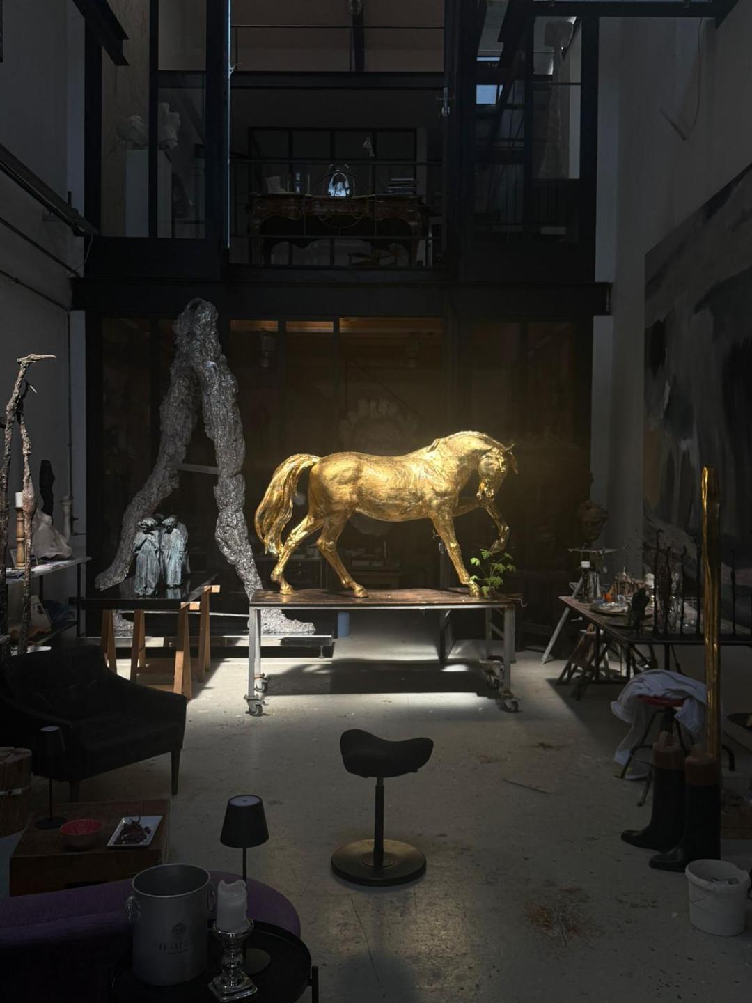 Gilt Andje Pietrzyk - Monumental Gilded Bronze Horse For Sale