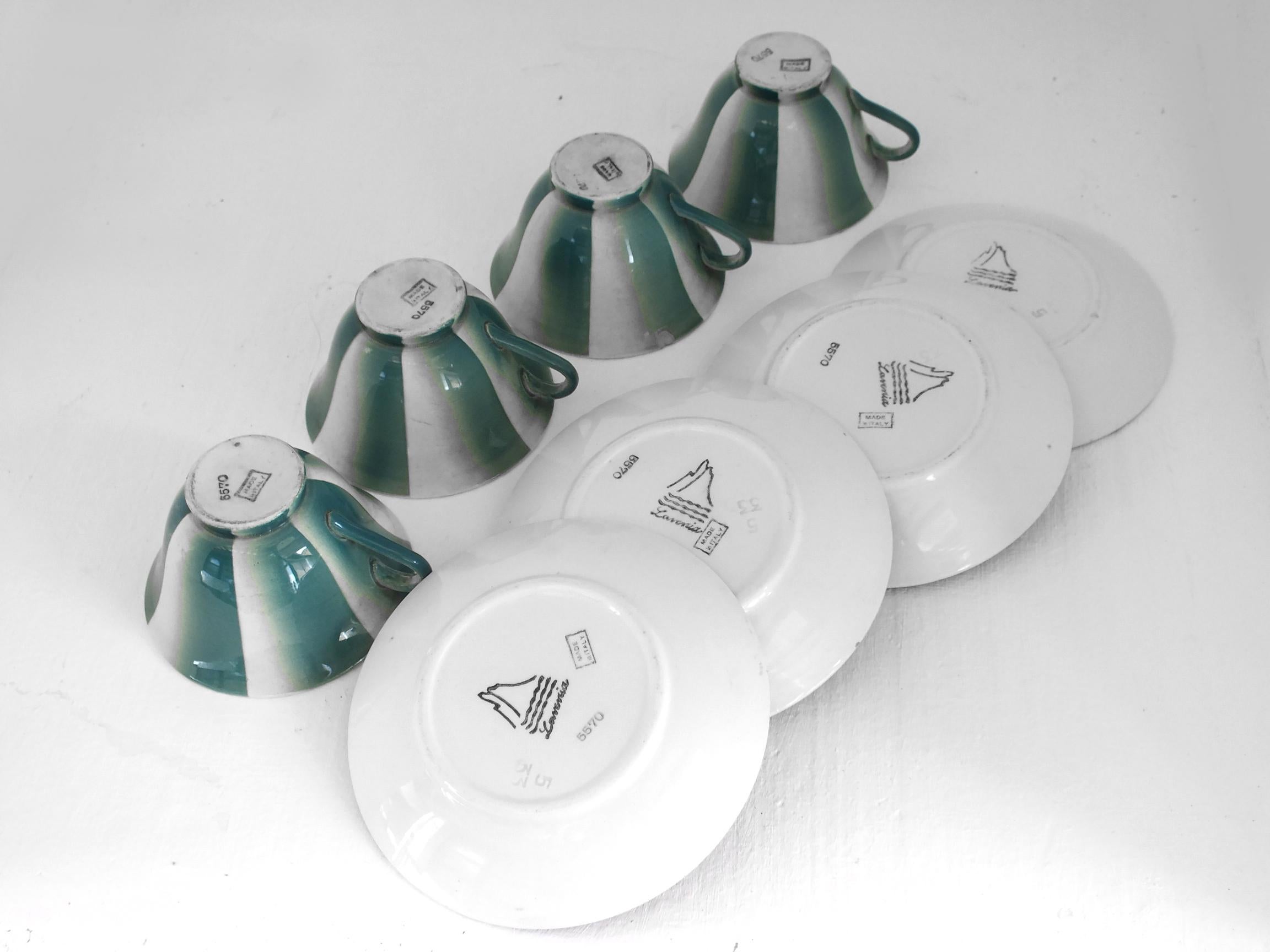 Art Deco Andlovitz Guido Design for Lavenia Italy/Laveno Set of Four Cups with Plates For Sale