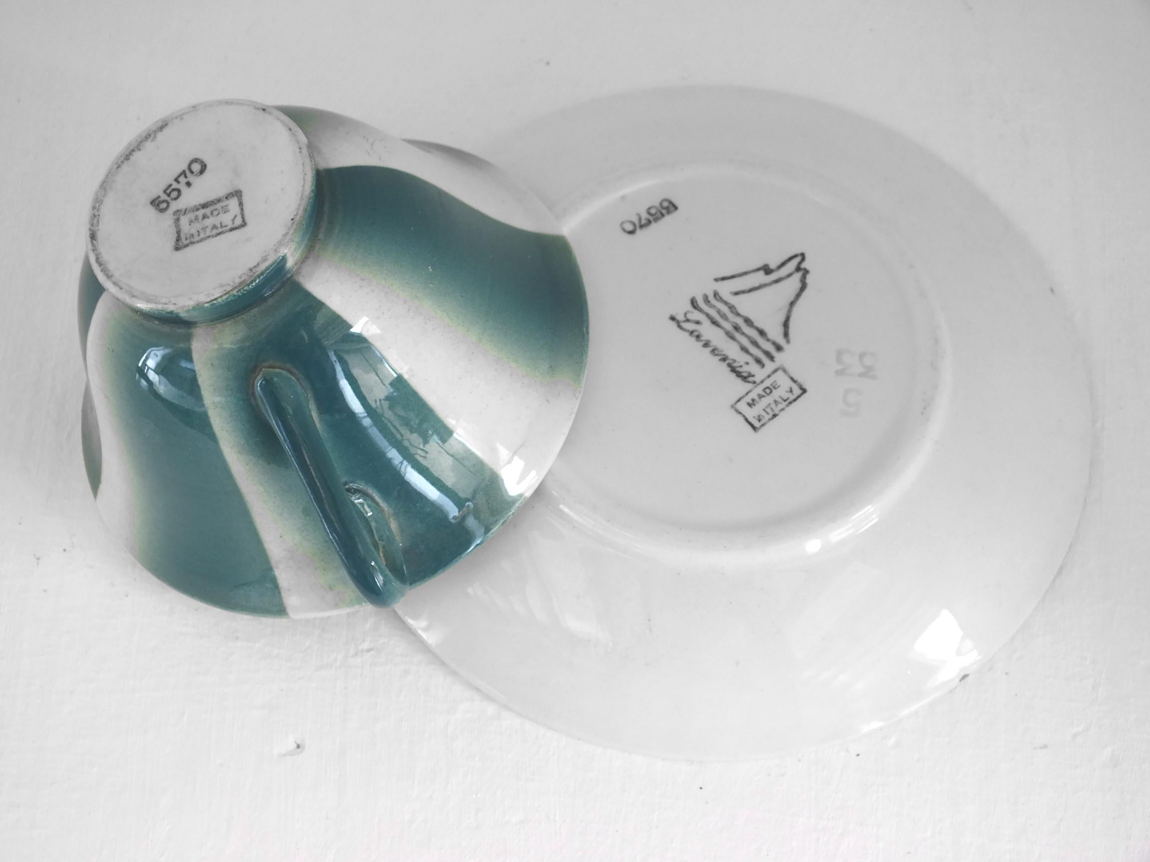 Andlovitz Guido Design for Lavenia Italy/Laveno Set of Four Cups with Plates For Sale 1