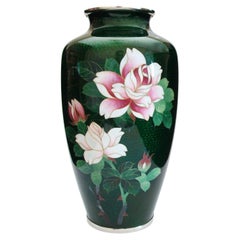 Ando Company, Fine Cloisonne Vase with Roses, Signed, Japan, 20th Century
