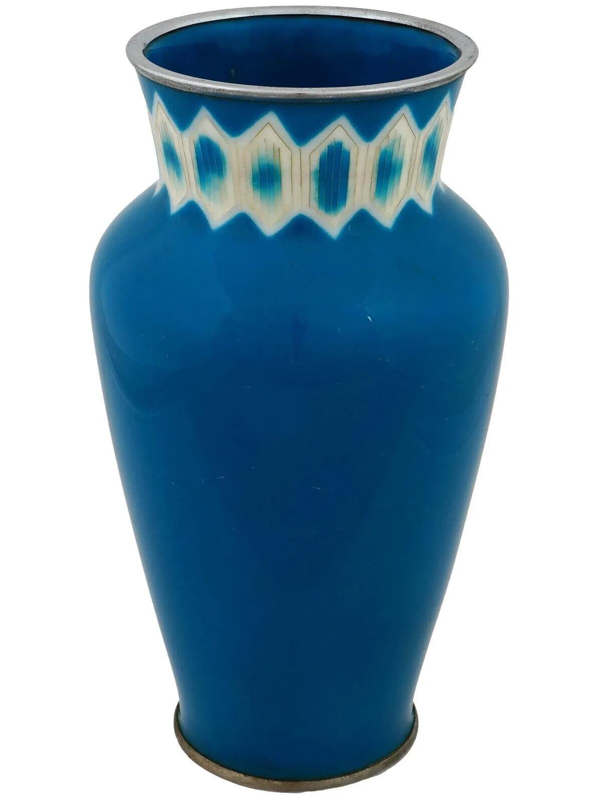 Cloissoné Ando Factory Japanese Blue Cloisonne Enamel Vase For Sale