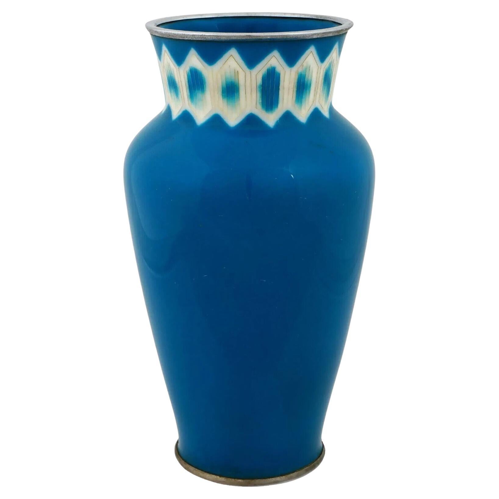 Ando Factory Japanese Blue Cloisonne Enamel Vase For Sale