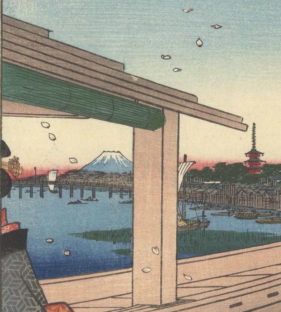 Artist: Hiroshige Andō (1797-1858)
Title: 39. Distant View of Kinryūzan Temple and the Azuma Bridge
Series: One Hundred Famous Views of Edo
Publisher: Uoya Eikichi
Date: 1857
Dimensions: 24.3 x 35.5 cm

Hiroshige Ando's series 'One Hundred Famous