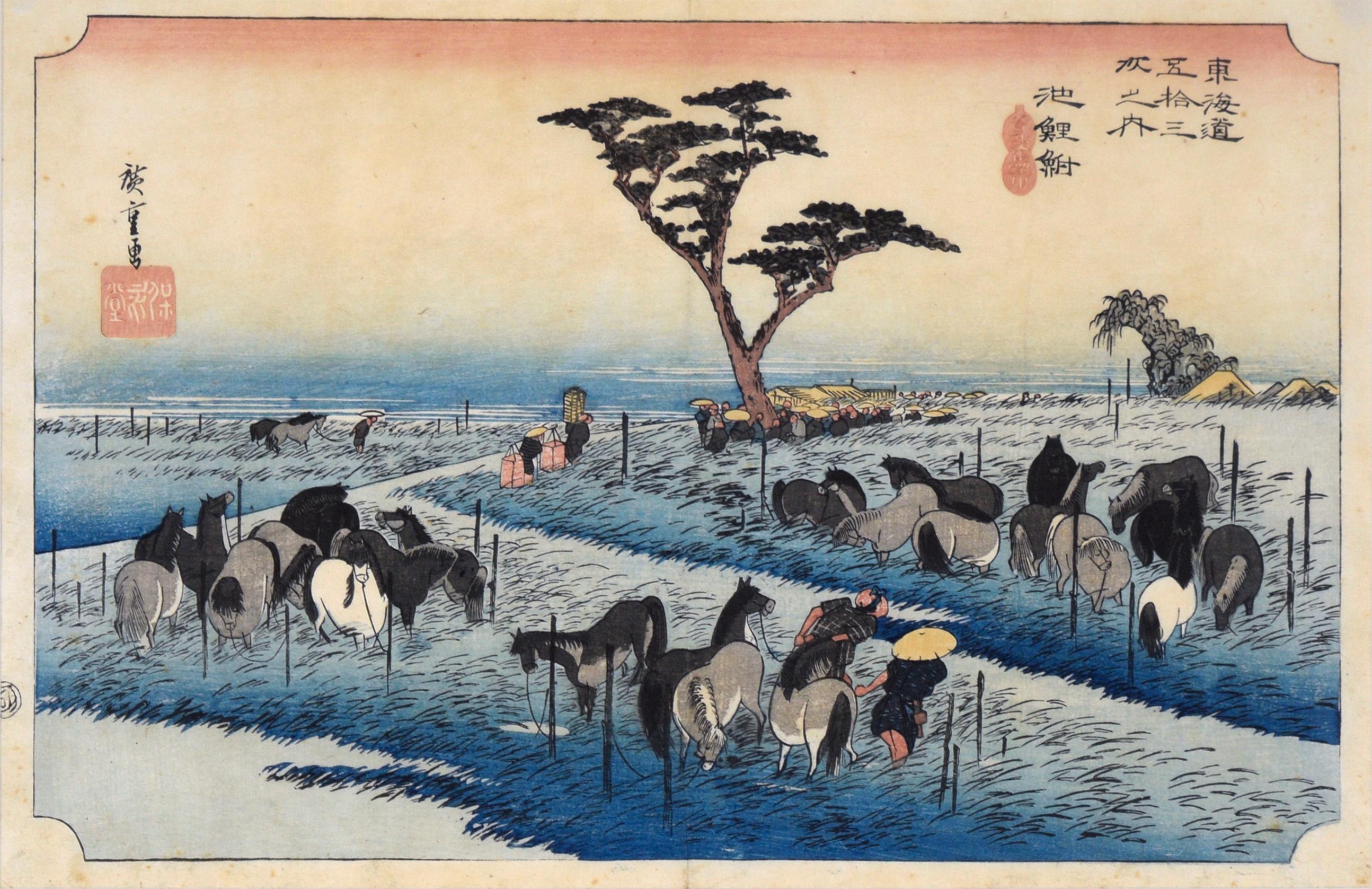 « Early Summer Horse Fair » de 53 stations du Tokaido - Print de Utagawa Hiroshige (Ando Hiroshige)