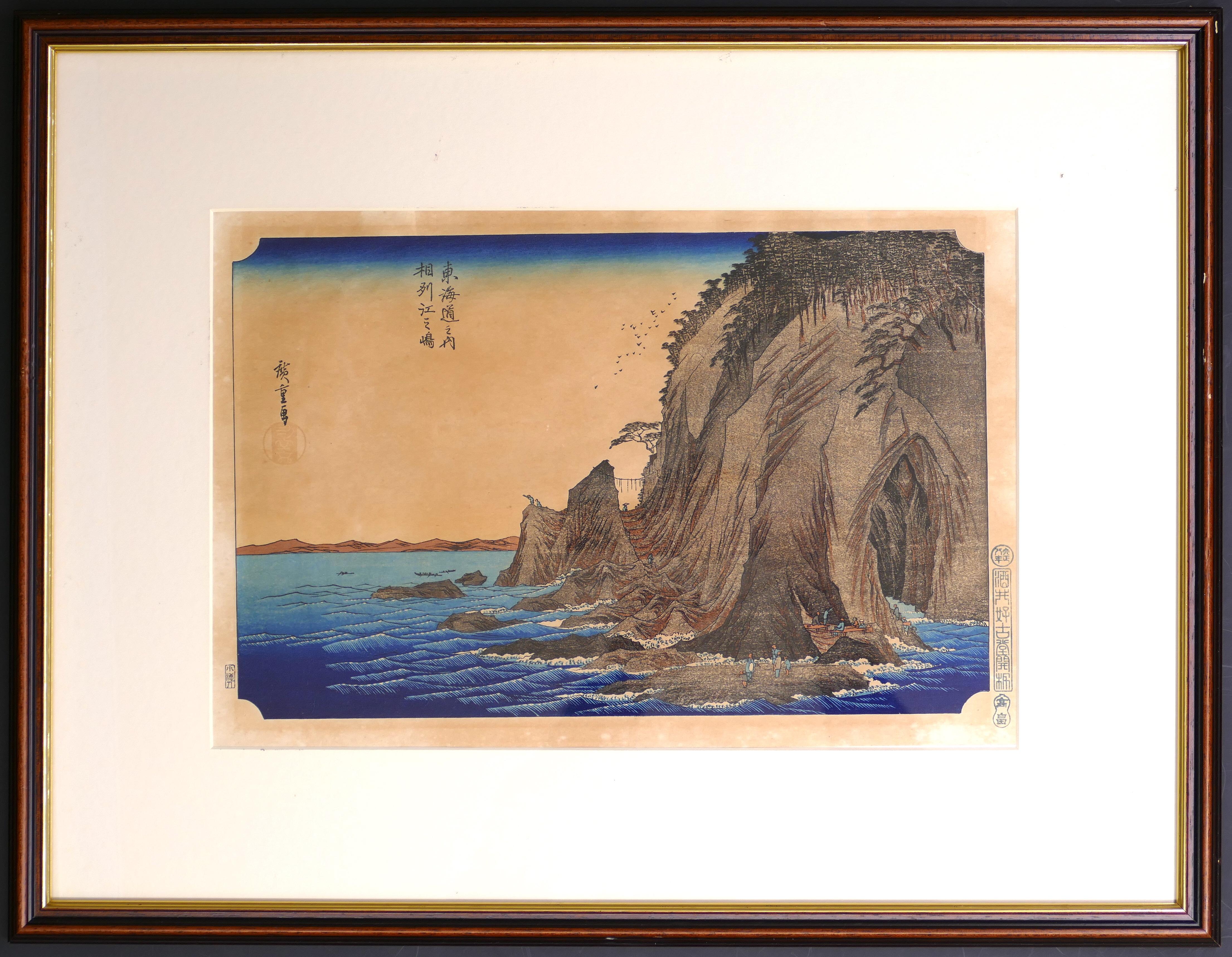 Enoshima in Sagami Province - Original Woodcut after Hiroshige Utagawa - Print by Utagawa Hiroshige (Ando Hiroshige)