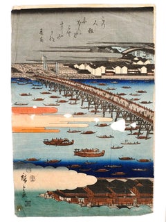 Evening Cool at Ryōgoku Bridge - by Hiroshige Utagawa - 1854