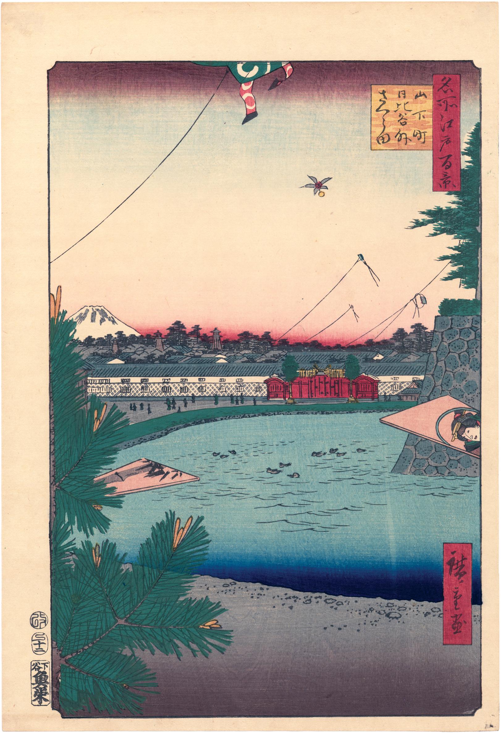 Utagawa Hiroshige (Ando Hiroshige) Landscape Print - Hibiya and Soto-Sakurada from Yamashita-chô from 100 Views of Edo