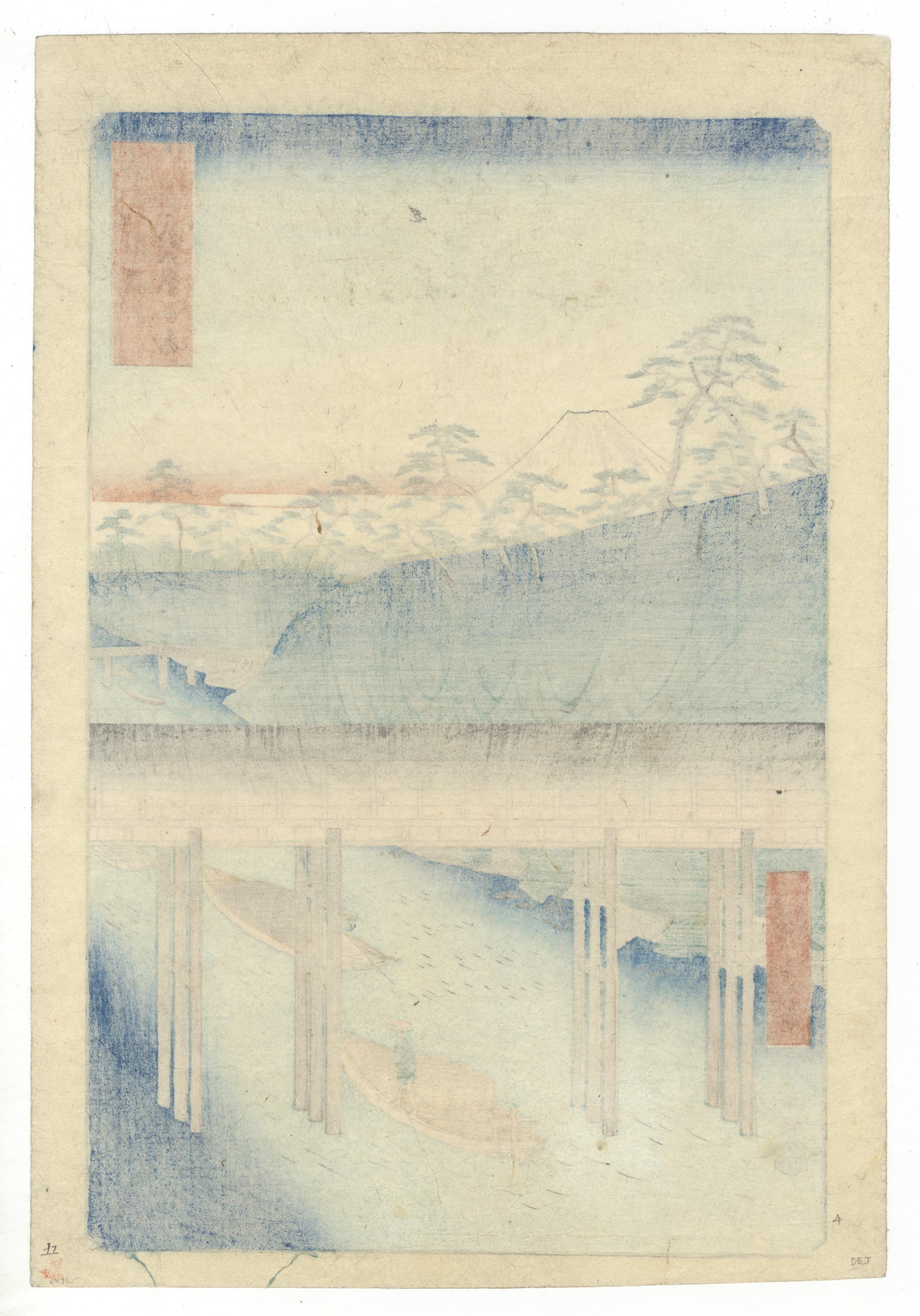 Hiroshige I Ando, Ochanomizu, Monte Fuji, xilografía japonesa original, Edo - Print de Utagawa Hiroshige (Ando Hiroshige)