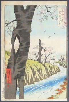Koganei in Musashi Province - Woodcut After H. Utagawa - Late 19th Century