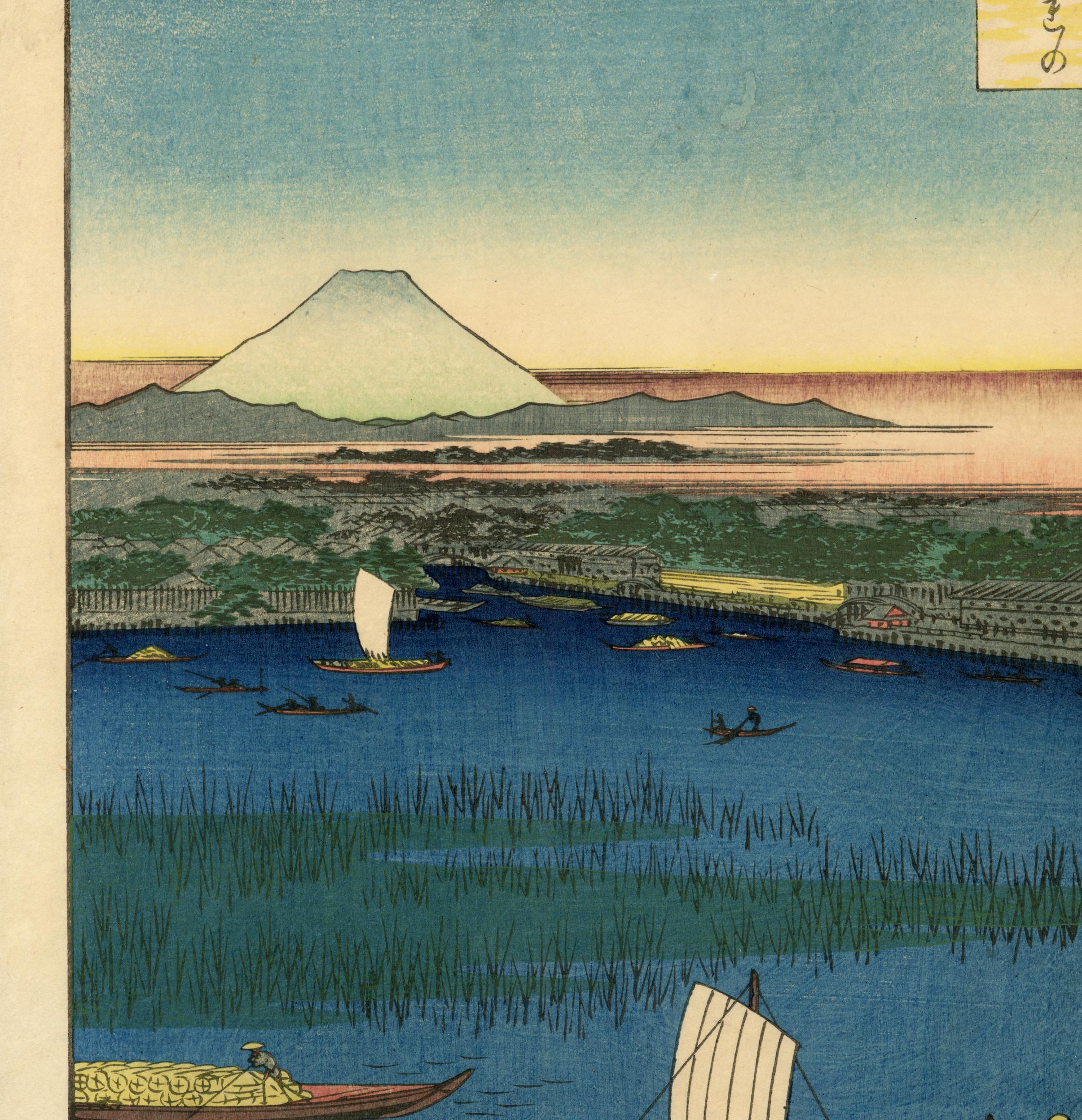 Mitsumata Wakarenofuchi; Mount Fuji and Sailboats - Print by Utagawa Hiroshige (Ando Hiroshige)