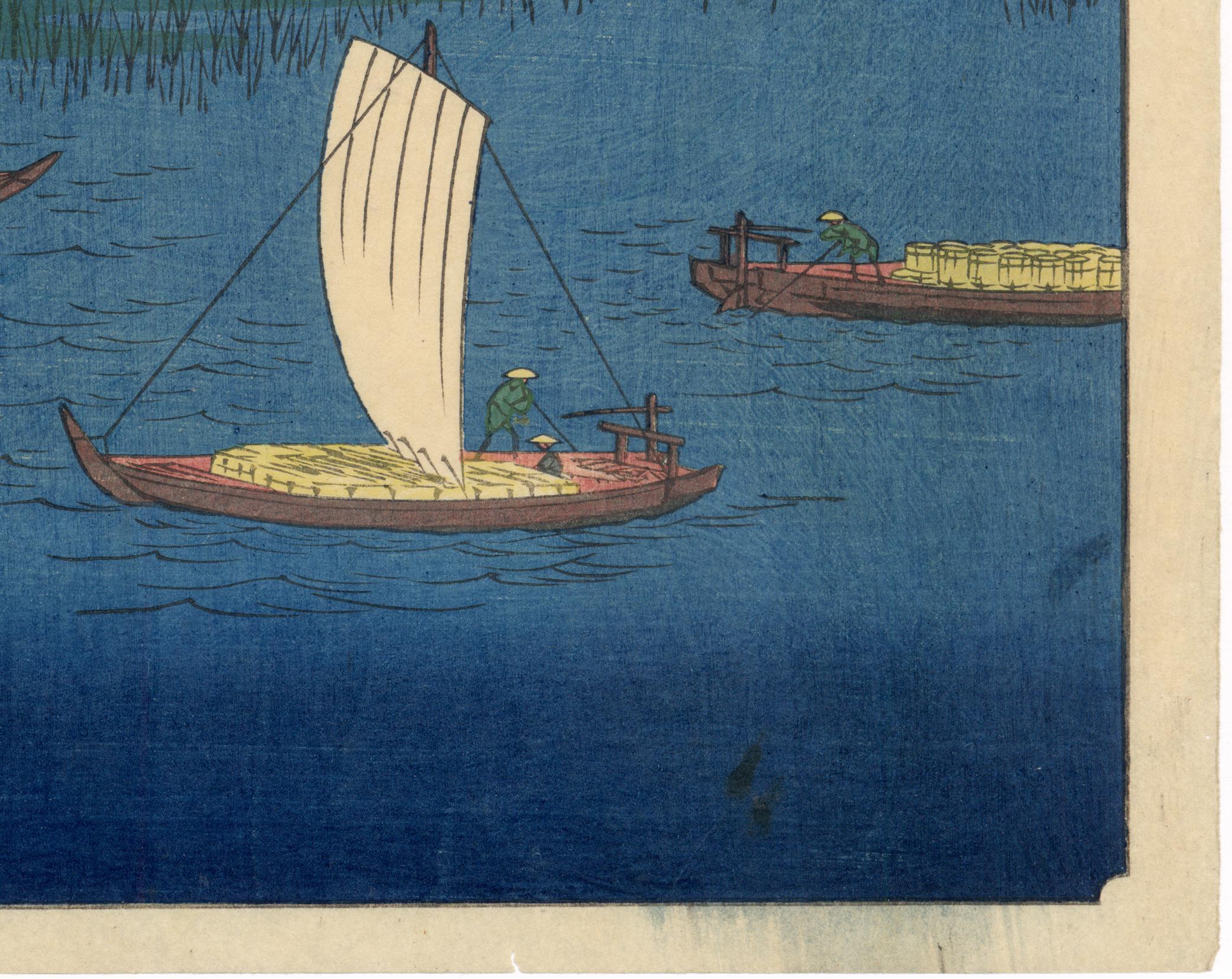 Mitsumata Wakarenofuchi; Mount Fuji and Sailboats - Edo Print by Utagawa Hiroshige (Ando Hiroshige)