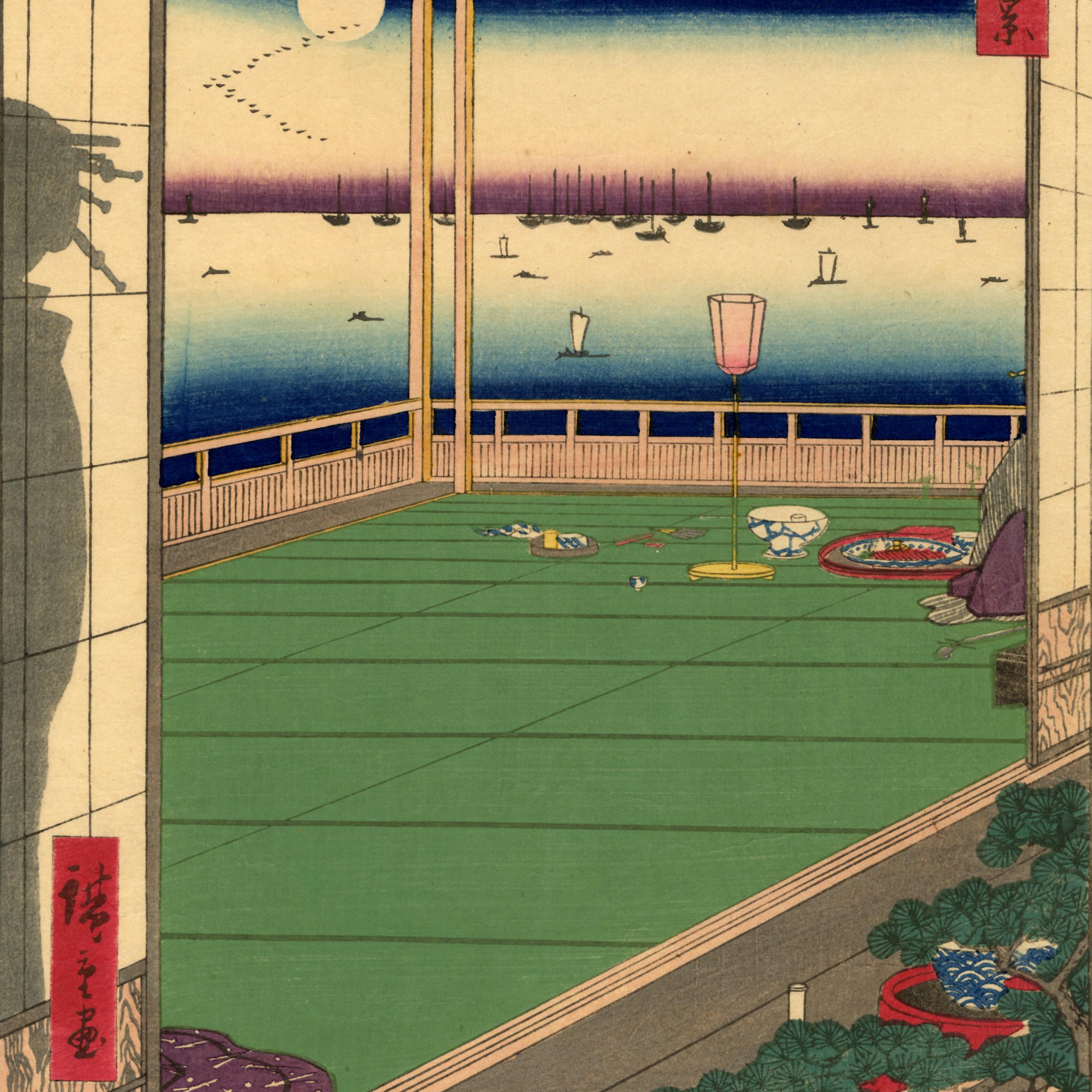 Moon-Viewing Point from 100 Famous Views of Edo - Print by Utagawa Hiroshige (Ando Hiroshige)