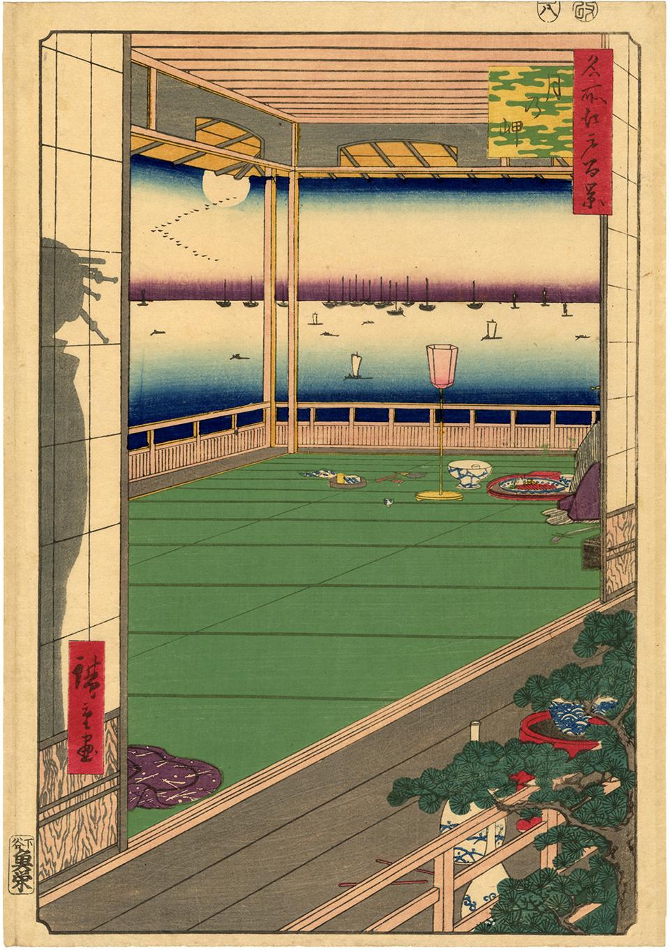 Utagawa Hiroshige (Ando Hiroshige) Landscape Print - Moon-Viewing Point from 100 Famous Views of Edo