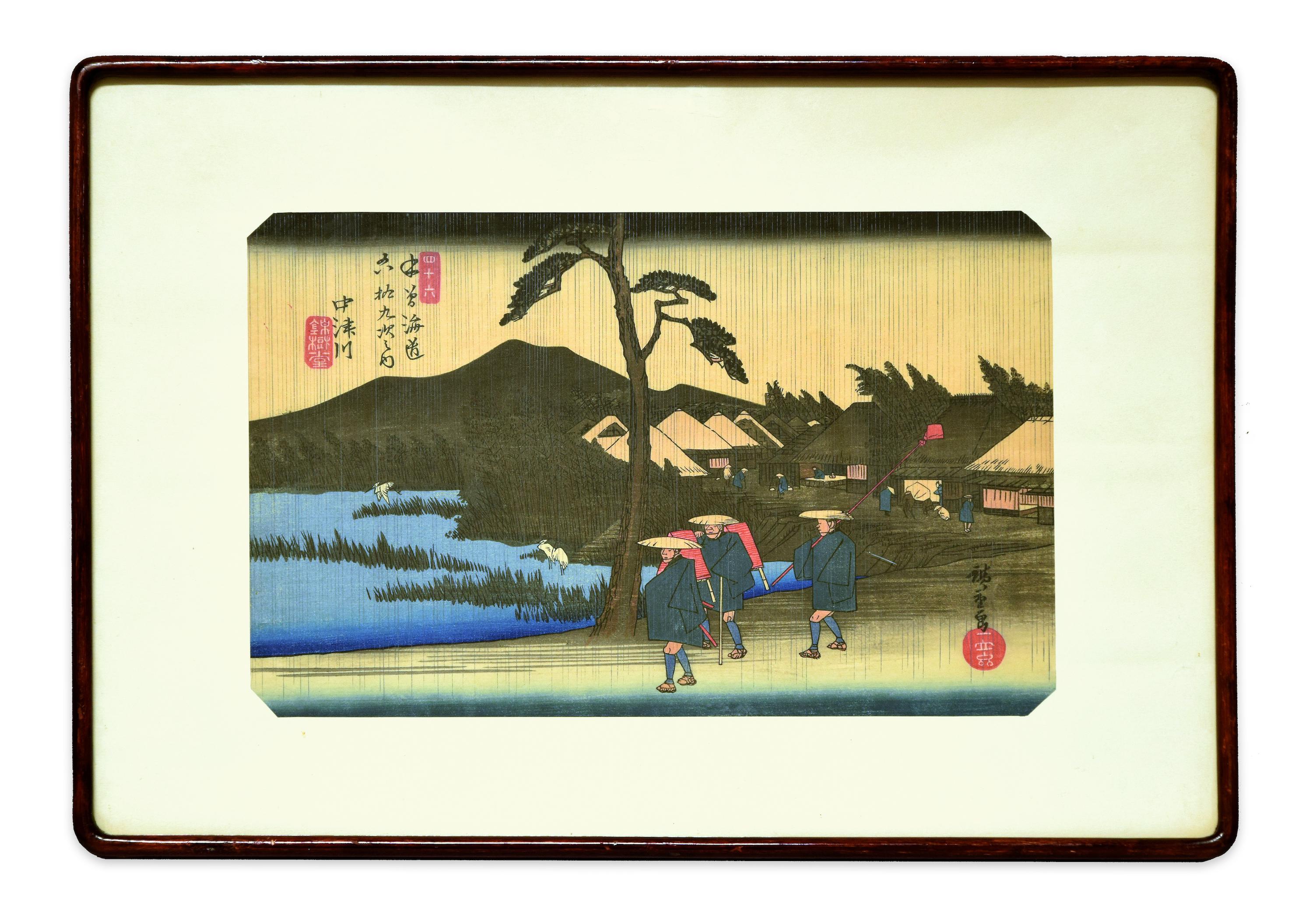 Nakatsugawa - 46th Station - Original Woodcut by Hiroshige Utagawa – Print von Utagawa Hiroshige (Ando Hiroshige)