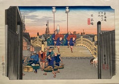 Gare de Nihon-Bashi", d'après Utagawa Hiroshige 歌川廣重, Ukiyo-e Woodblock, Tokaido