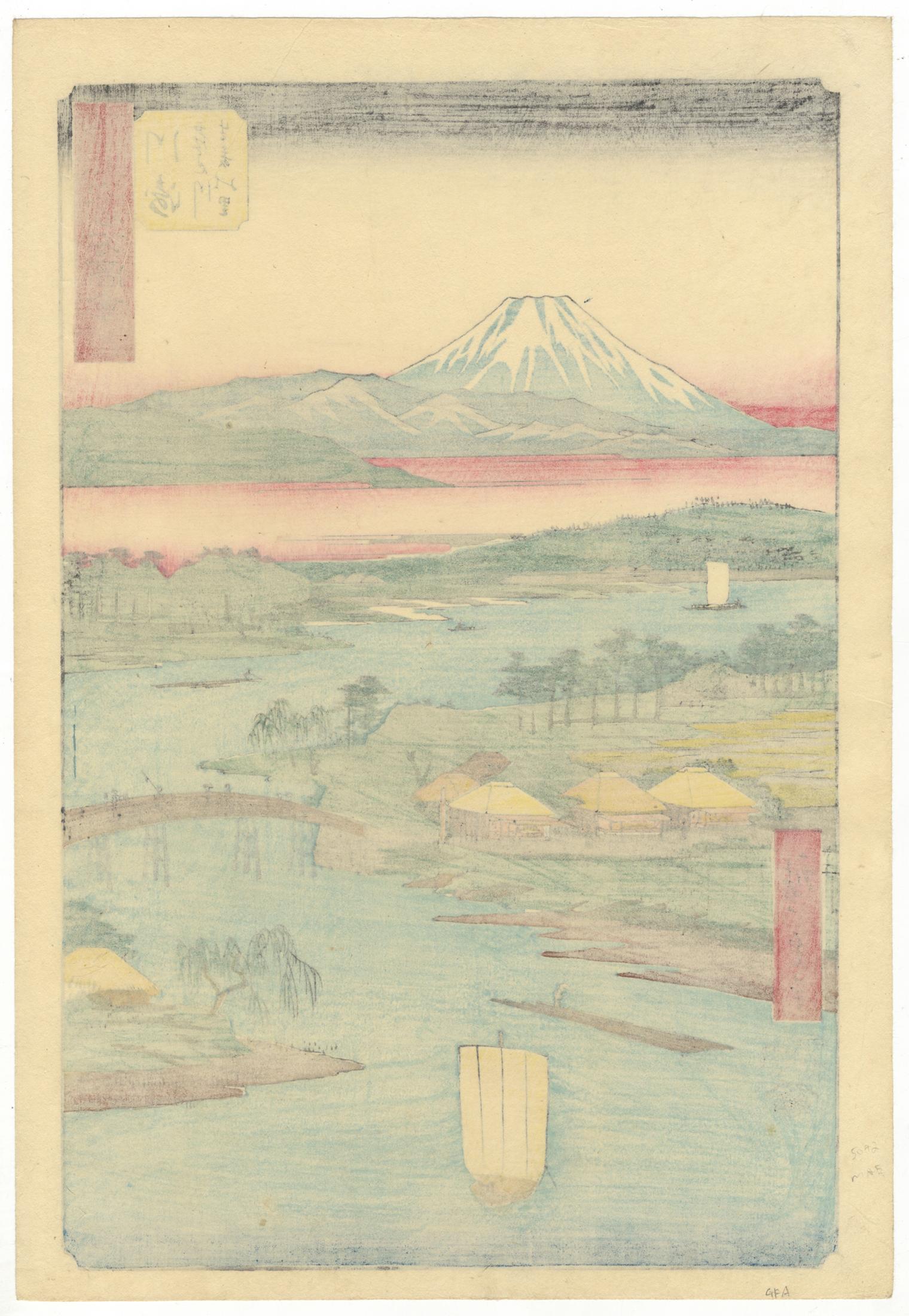 Hiroshige I, Original Japanese Woodblock Print, Tokaido, Landscape, Mount Fuji 1