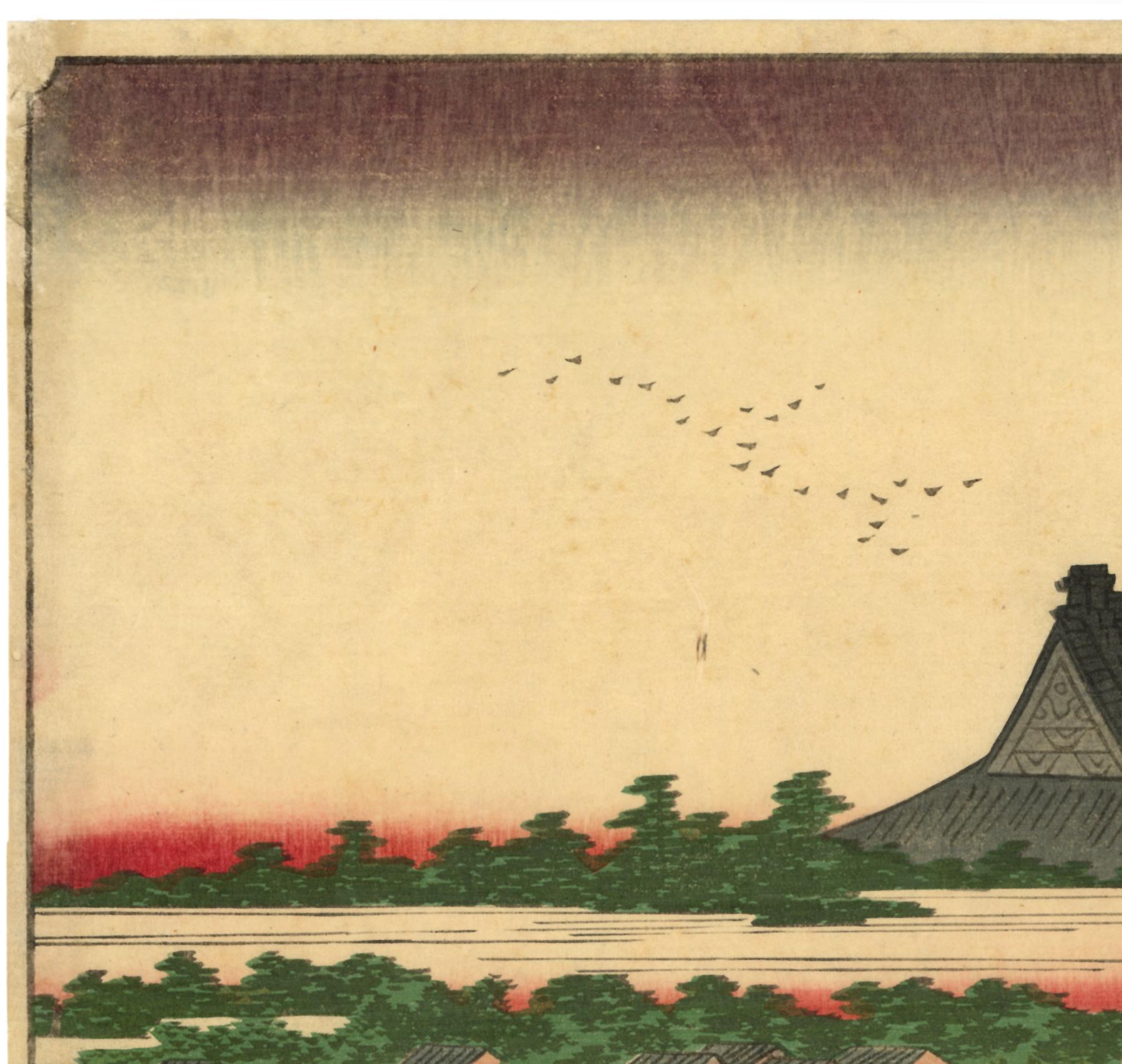 Sailboats at Teppozu, from 100 Famous Views of Edo - Print by Utagawa Hiroshige (Ando Hiroshige)